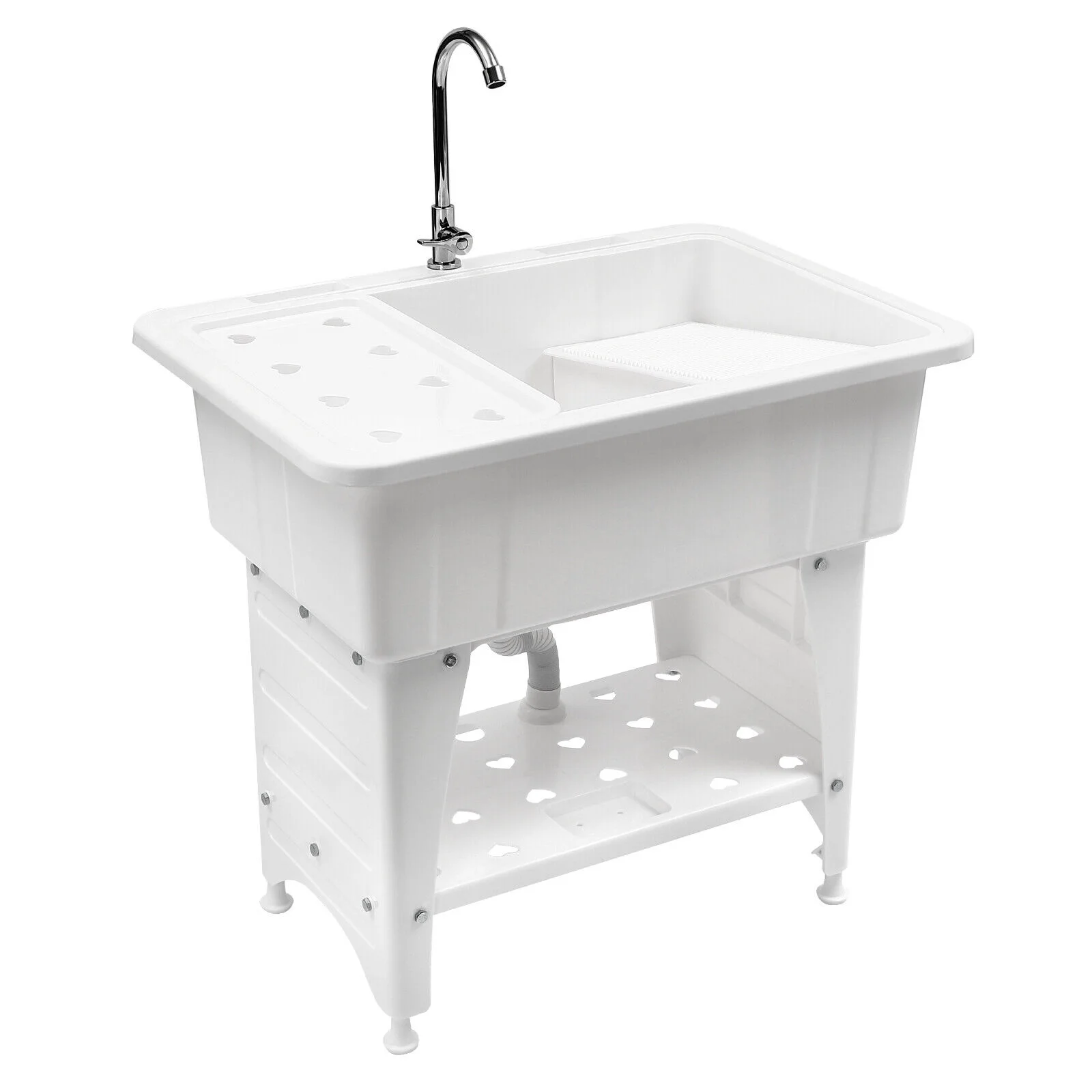 White Utility Sink Laundry Tub Freestanding Sink Wash Station w/ Faucet Home