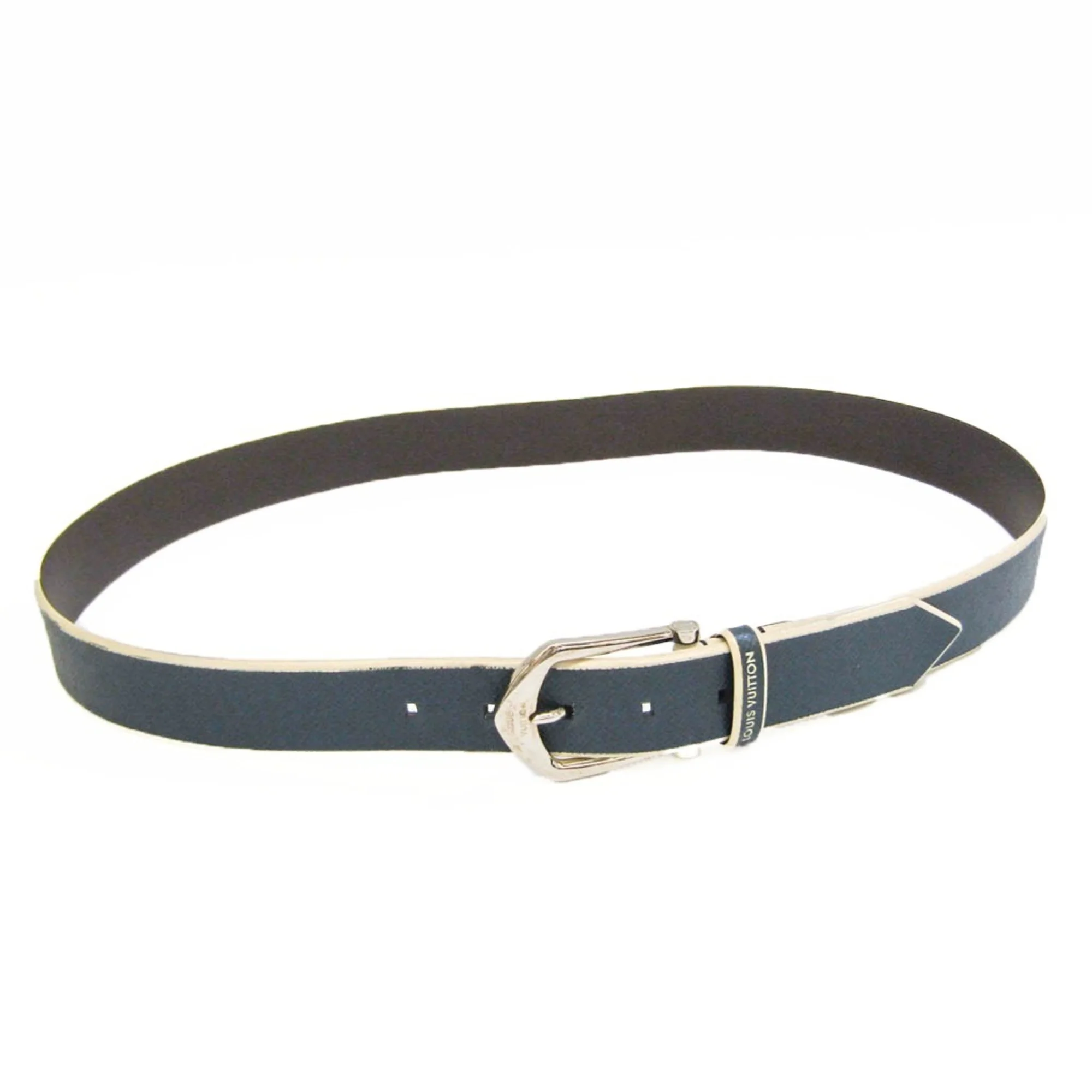Pre-Owned Louis Vuitton Taiga M9115 Women's Leather Standard Belt Navy,Off-white 100 (Good)