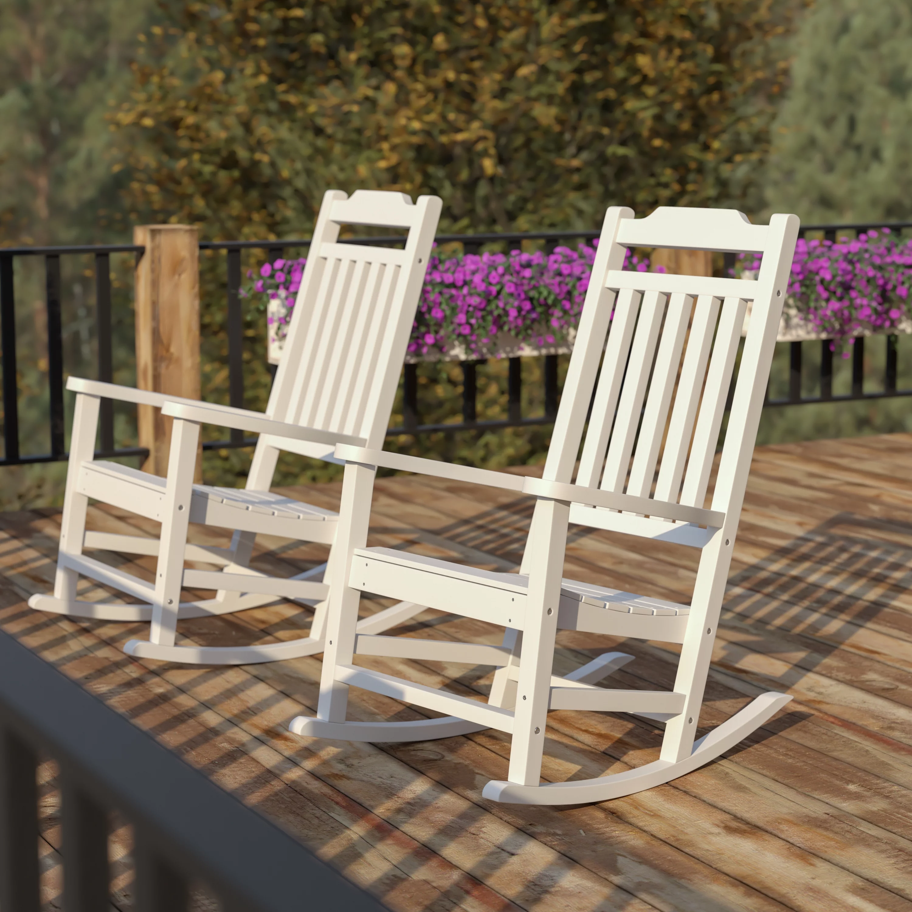 BizChair Set of 2 Winston All-Weather Rocking Chair in White Faux Wood