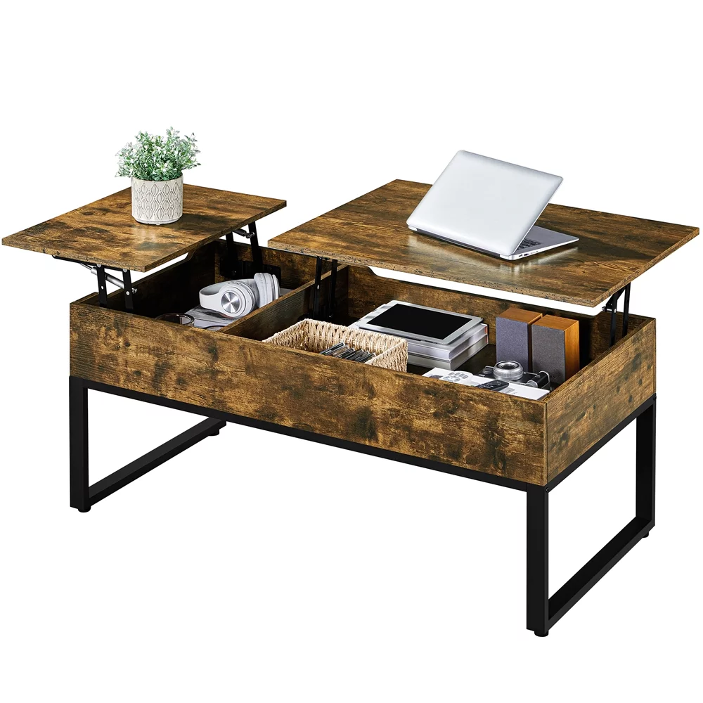 Yaheetech Lift Top Coffee Table with Compartments and Separated Storage, Rustic Brown