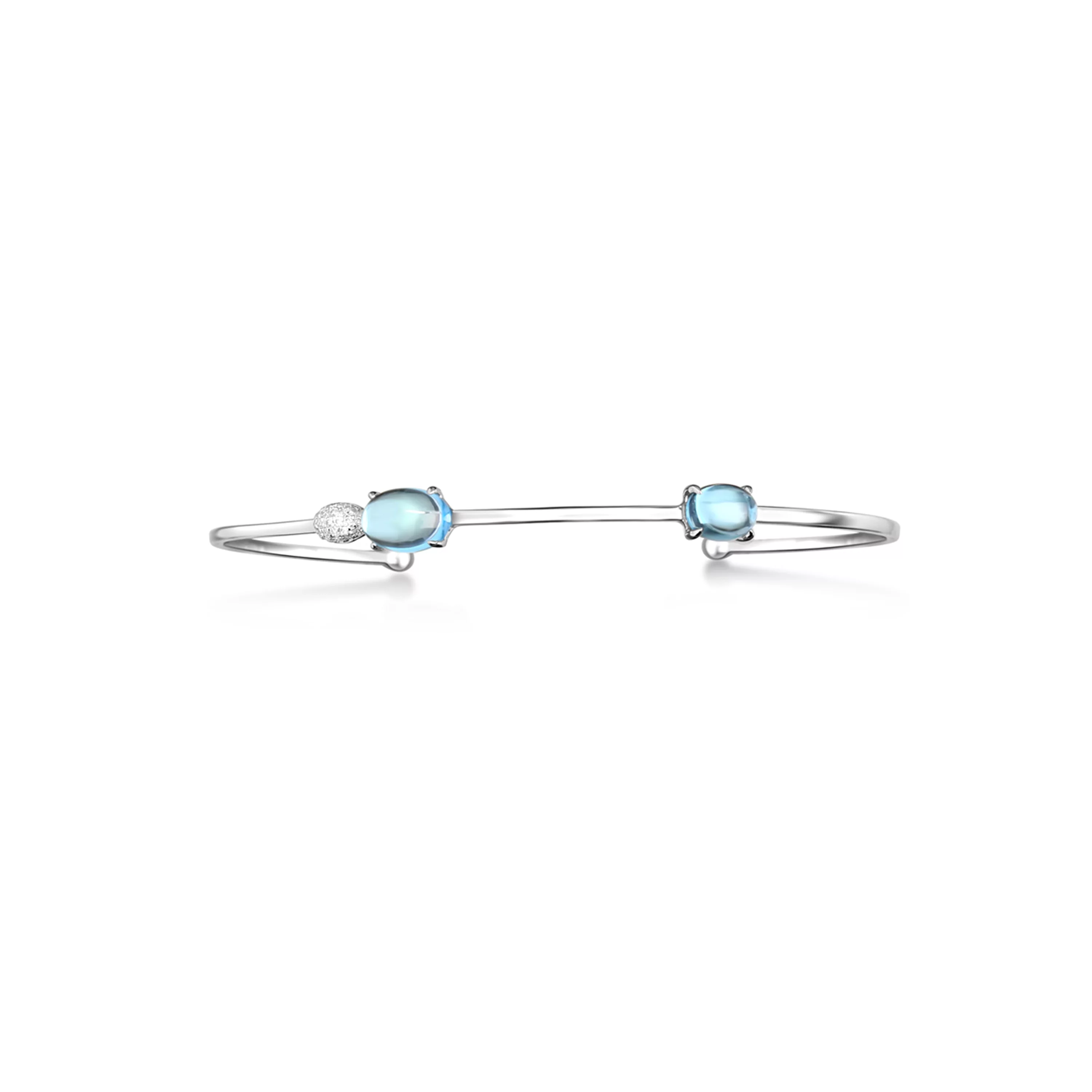Estella Collection 14K Solid White Gold Round Natural Diamond and Swiss Blue Topaz Bangle Cuff Bracelet-Gemstone Bracelet-Diamond Bracelet for Women (1/10 Carat T.W, G-H Color, SI1-SI2 Clarity)