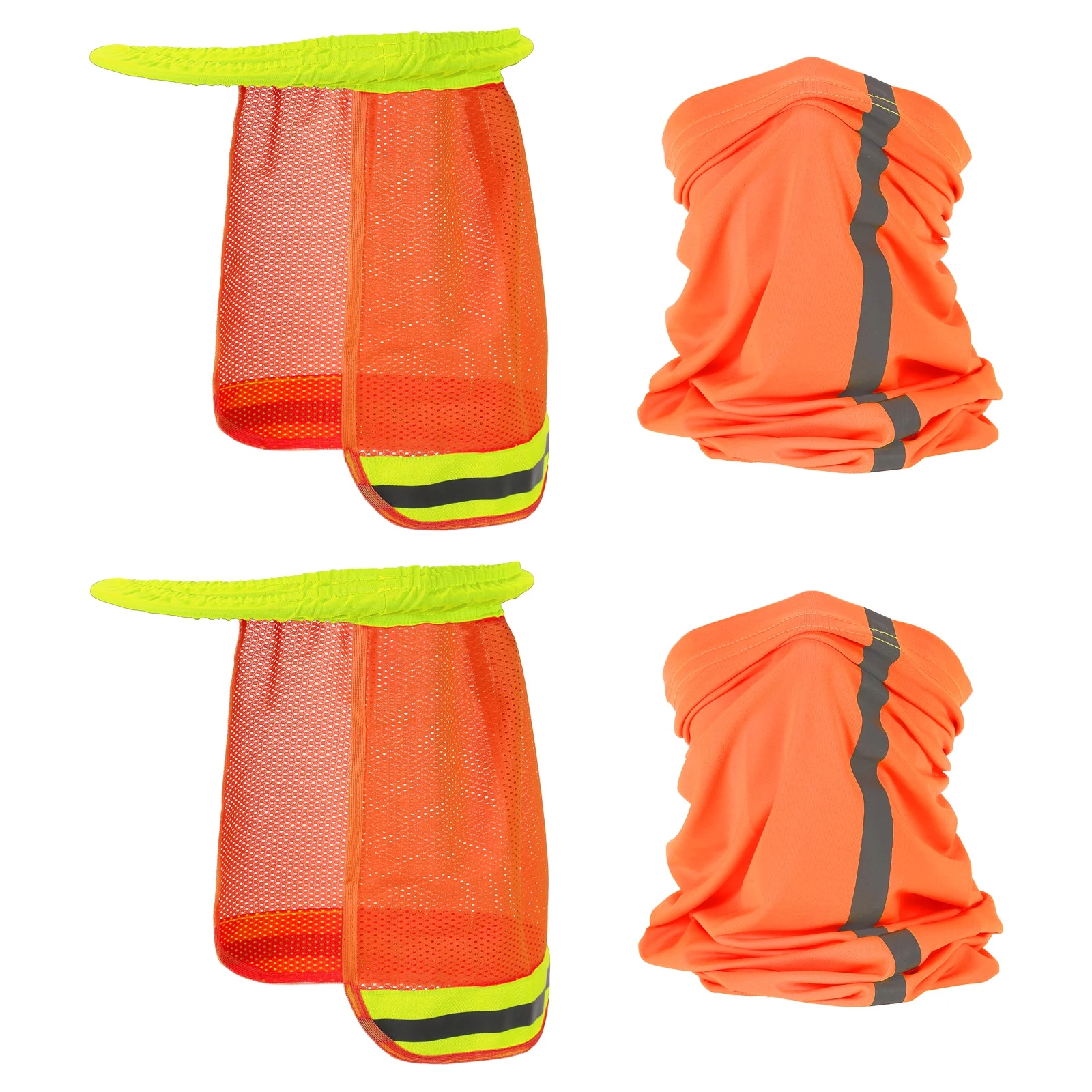 Uxcell Hard Hat Sun Shade, 4 Pack Full Brim Sun Visor and Neck Gaiter Scarf, Fluorescent Orange