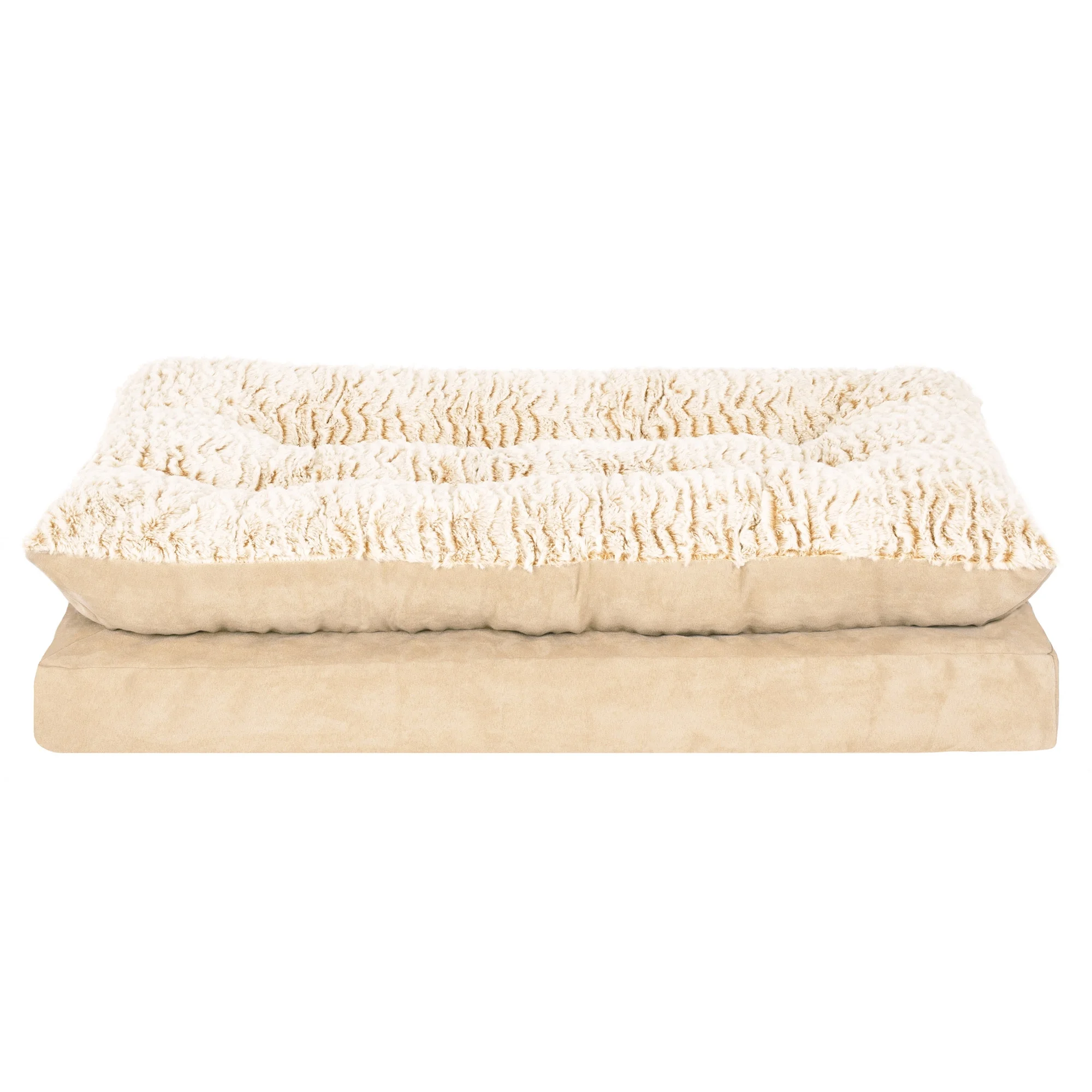FurHaven Pet Products Medium Embossed Faux Fur & Suede Pillow Top Mattress Dog & Cat Bed, Taupe