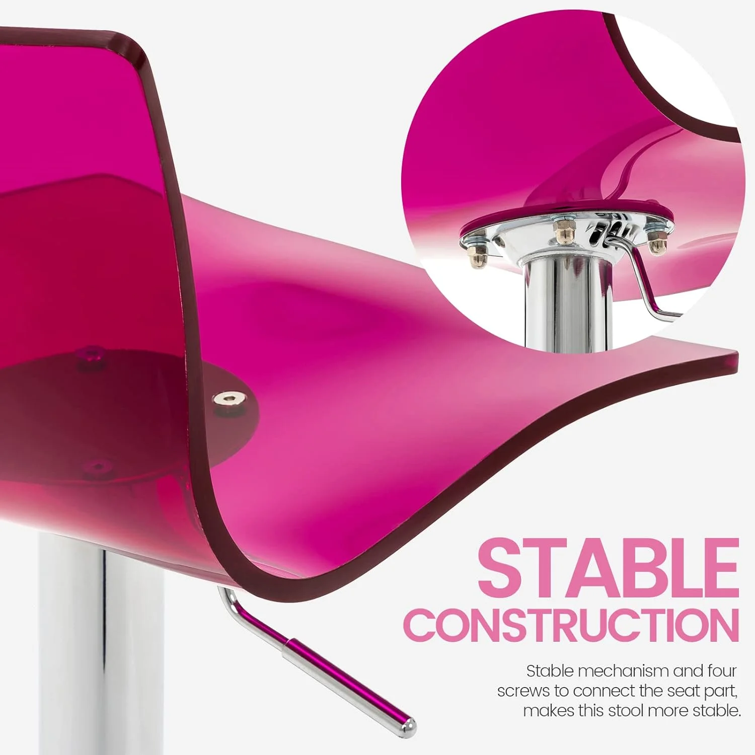 U-SHARE  Acrylic Bar Stools with Mid Back, Set of 2, Transparent Adjustable Swivel Airlift Barstools, Counter Height Bar Chairs for Kitchen Dining Room Pub Cafe (Clear)