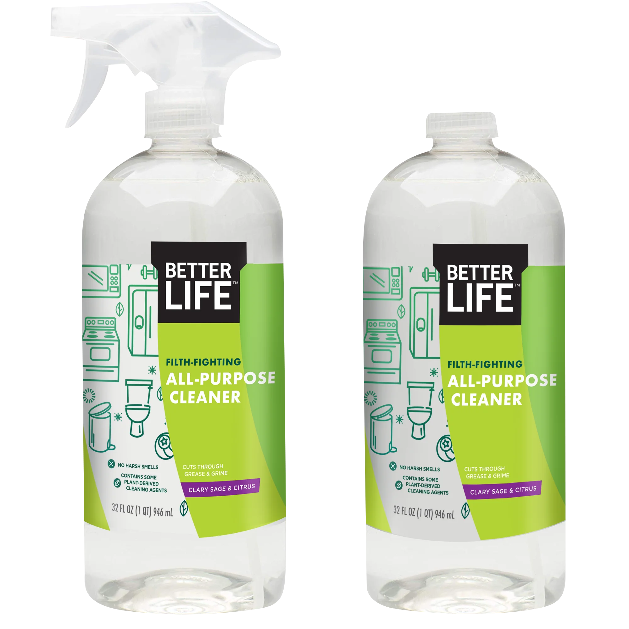 BETTER LIFE Natural All-Purpose Cleaner Sage Scented, pack of 2, 32 oz each