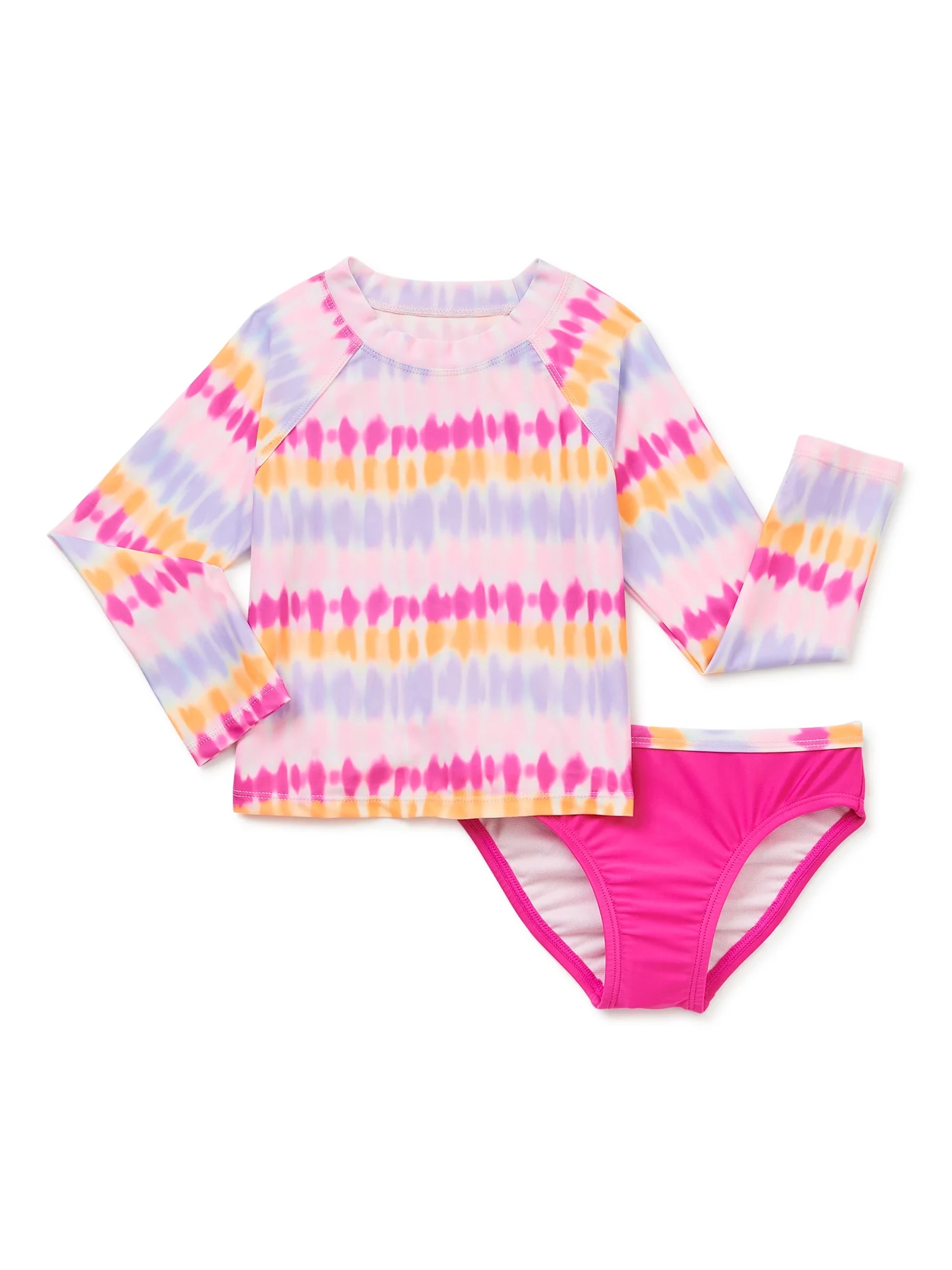 Wonder Nation Toddler Girl Swim Tie-Dye Rash Guard Swim Set, 2-Piece, Sizes 12M-5T