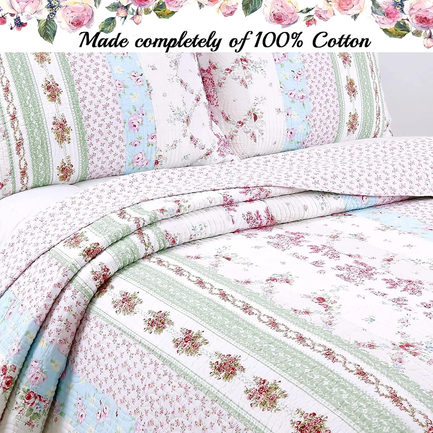 The Gray Barn Fri Tex Patchwork Floral Bloom Cotton Quilt Bedding Set Queen 3 Piece