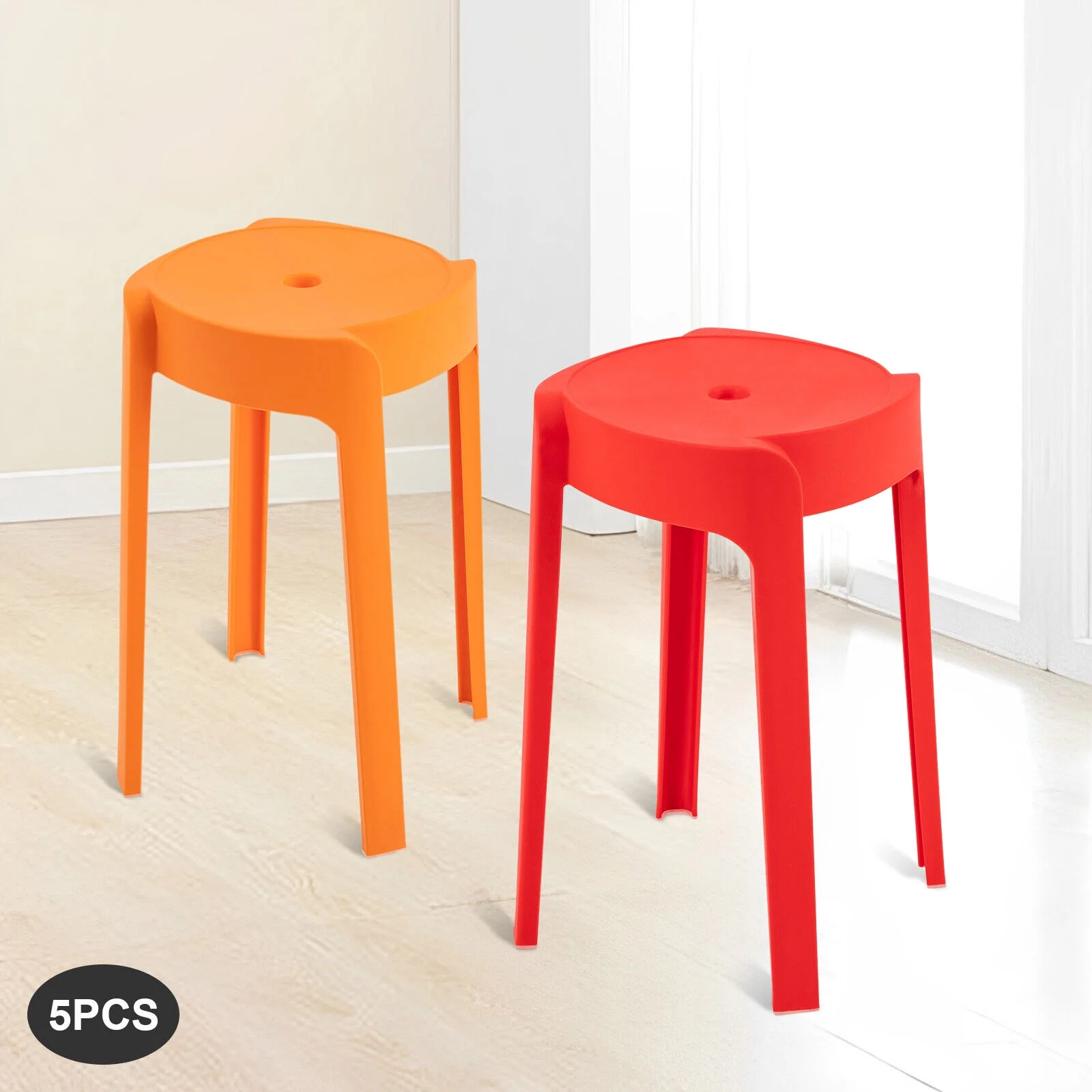 Miumaeov 5Pcs Round Plastic Stack Stools 18 Inch Portable Stackable Chairs Backless Bar Stools Colorful Nesting Decorative Stool for Home,Office,School