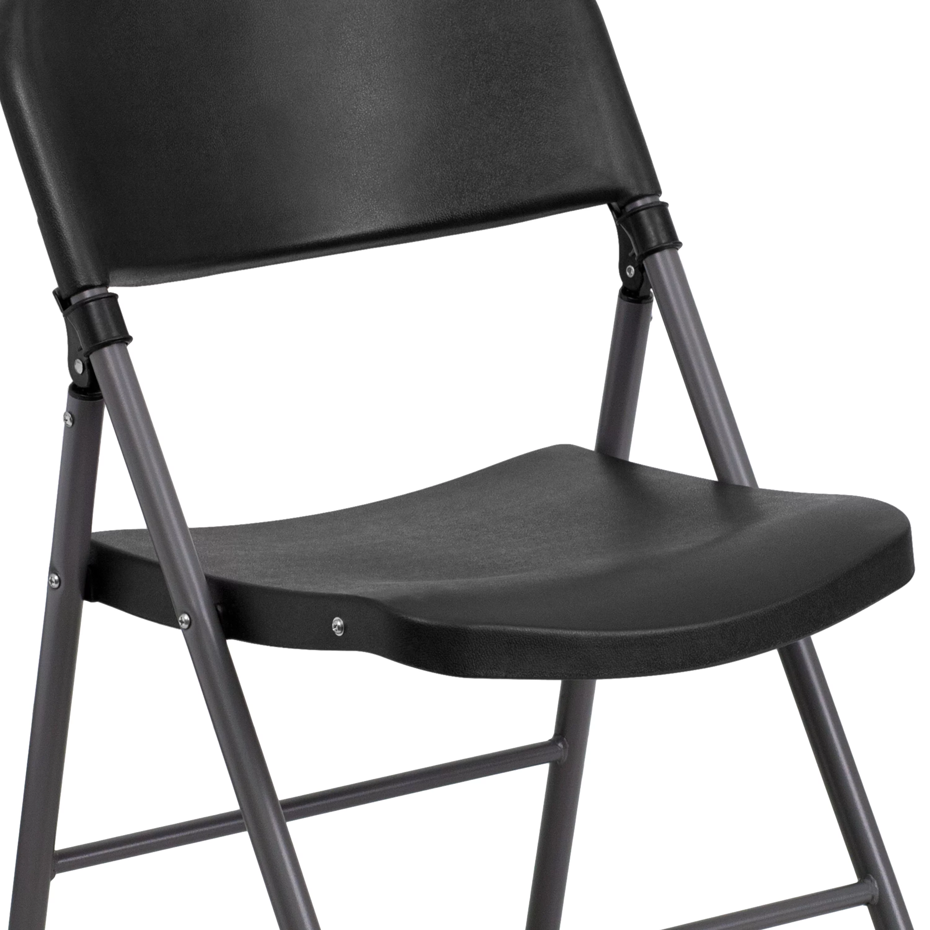 Emma + Oliver 2 Pack 330 lb. Capacity Black Plastic Folding Chair with Charcoal Frame