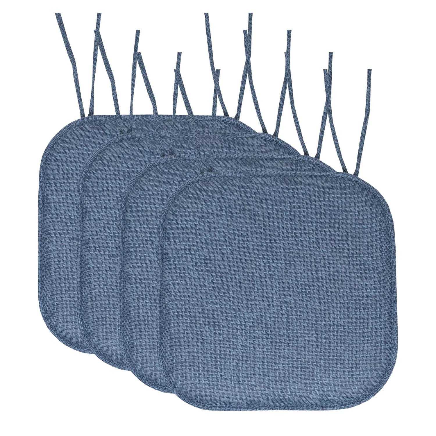 Herringbone Memory Foam 16 x 16 Chair Pad With Ties Blue 4 Pack