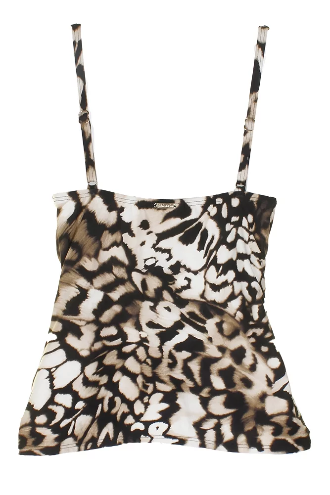 Calvin Klein Women Swimsuit Tankini Top Large Bronze Print Ruched Tummy Control