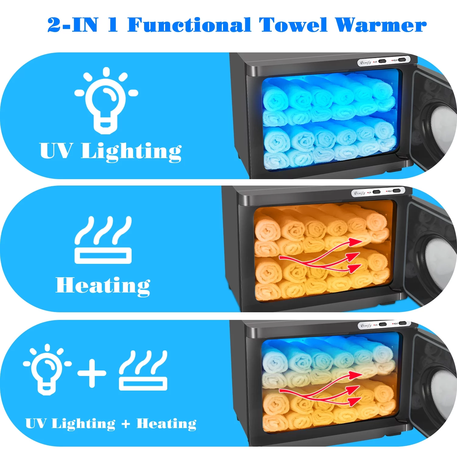 UV Sterilizer Towel Warmer Black - 23L Capacity for 50-60 Towels, Hot Towel Cabinet with Two Stainless Steel Racks for Beauty Salon Home