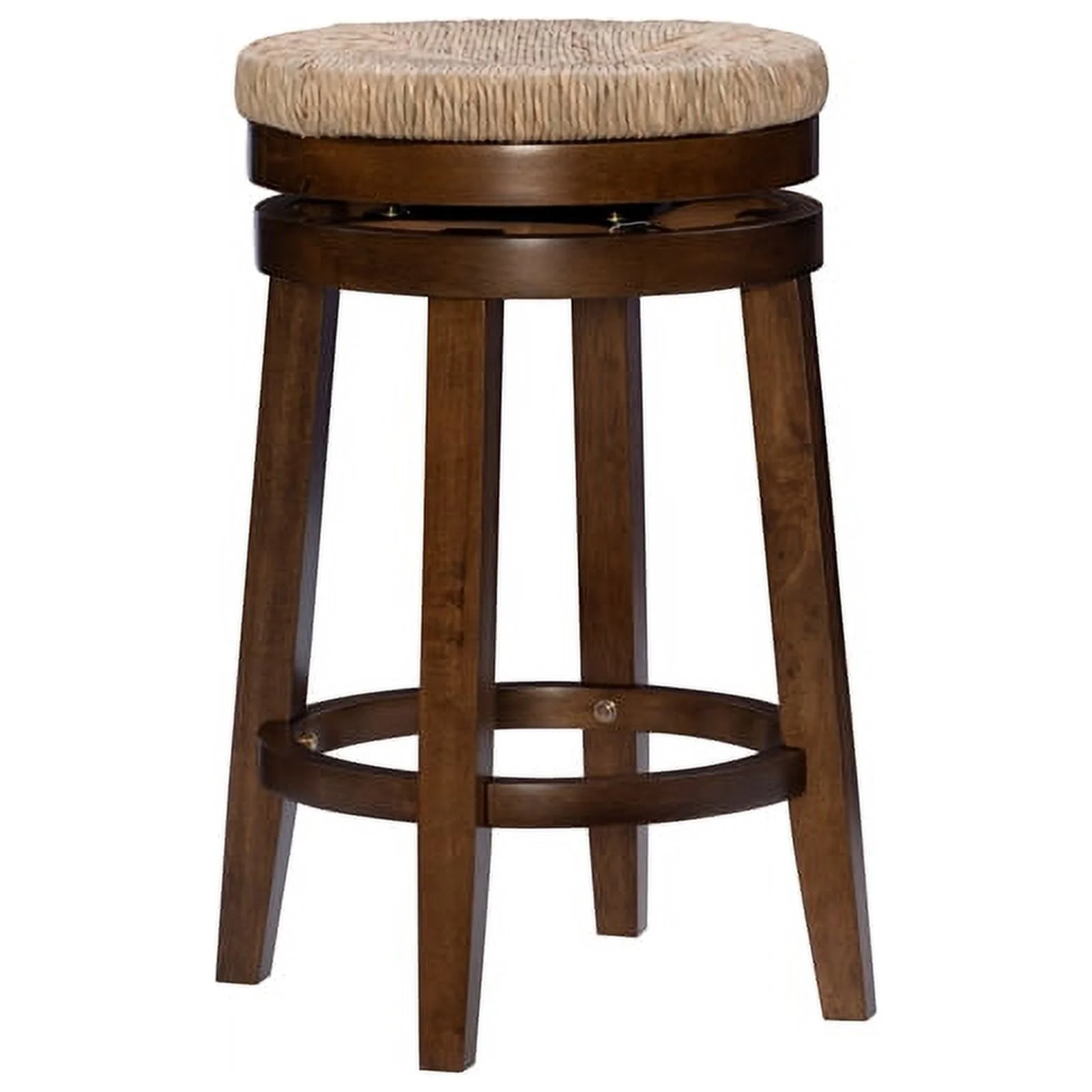 Home Square 3 Piece Solid Wood Swivel Rush Counter Stool Set in Walnut Brown
