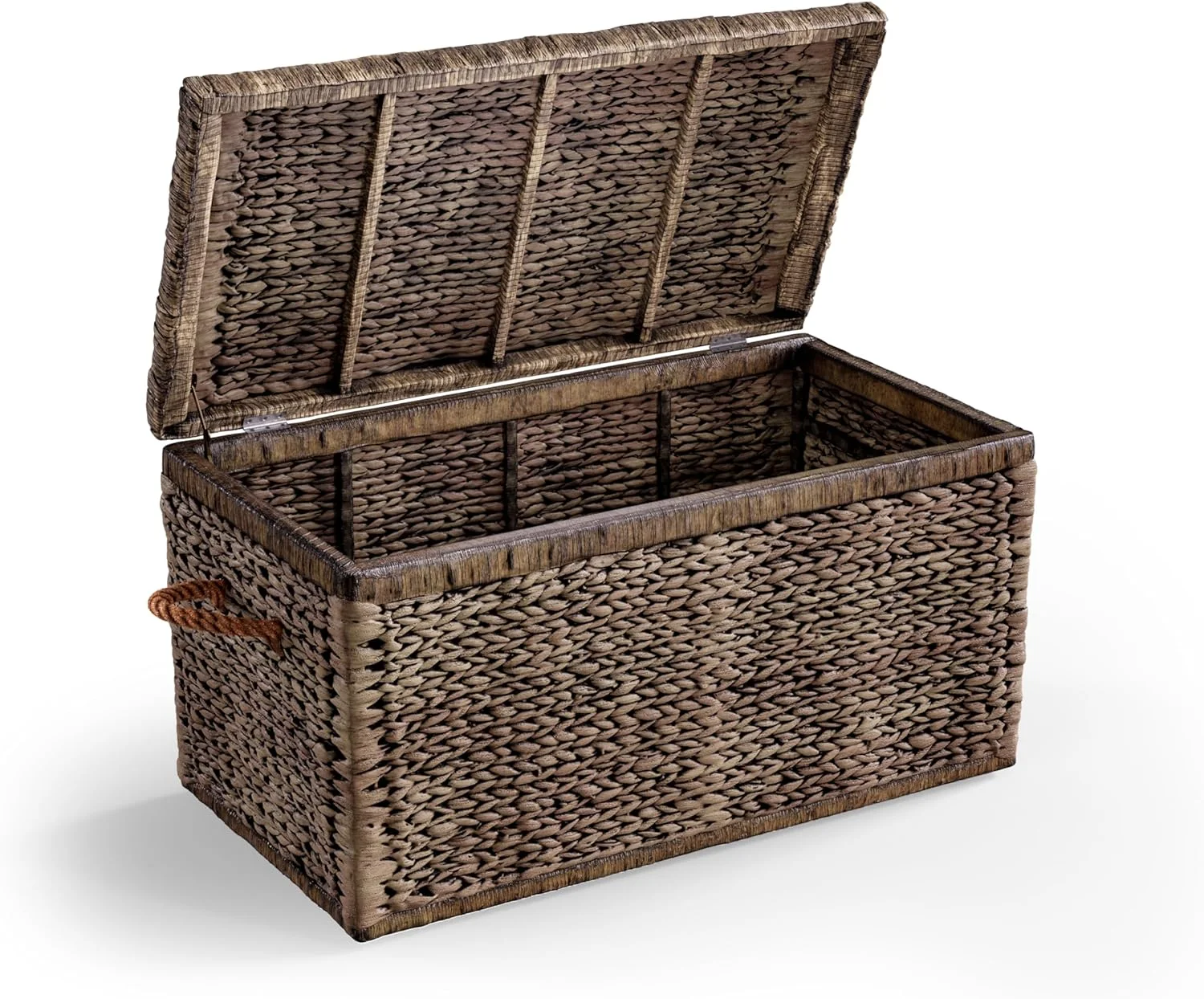 Click365 Storage Trunk, Farmhouse Style, Extra Large (33”), Deep, Woven Wicker Chest With Metal Frame, 2 Handles, Flip Top Lid and Stay Open Safety Hinges, Sustainable Eco Material, Rustic Brown