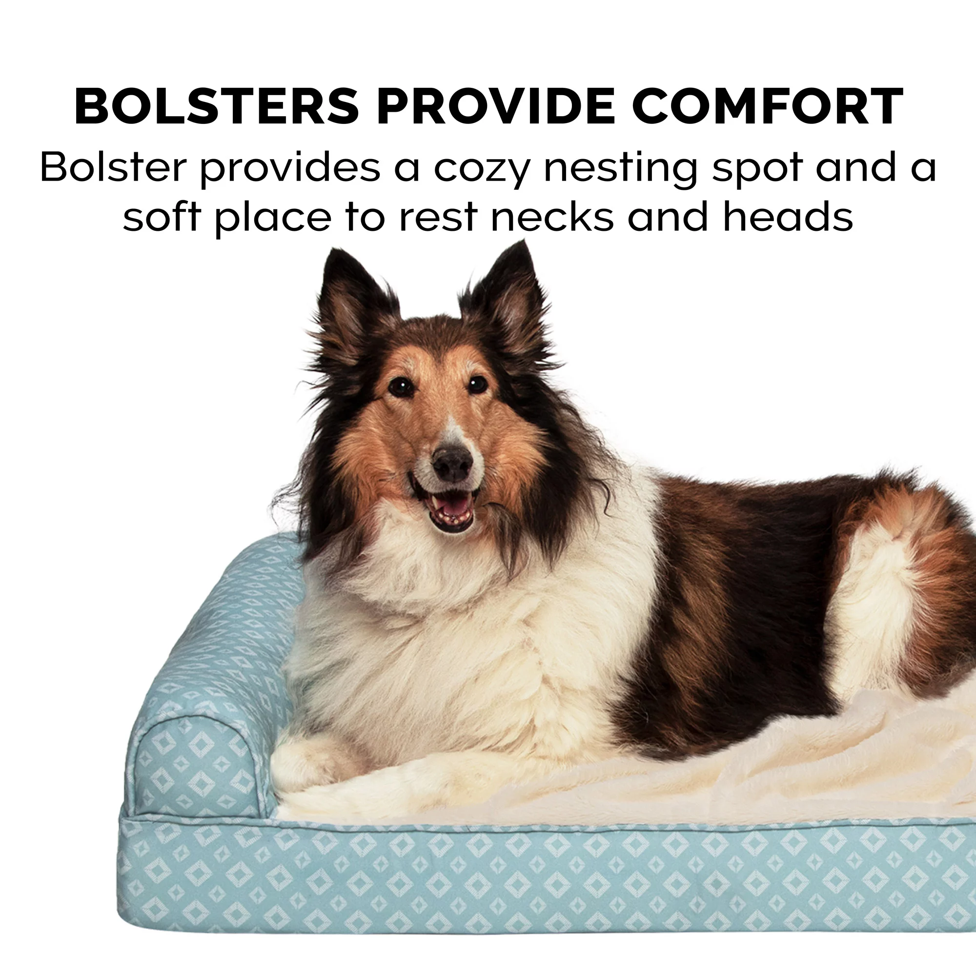 FurHaven Pet Products Plush Fur & Diamond Print Nest-Top Orthopedic Sofa-Style Pet Bed for Dogs & Cats - Aqua, Medium