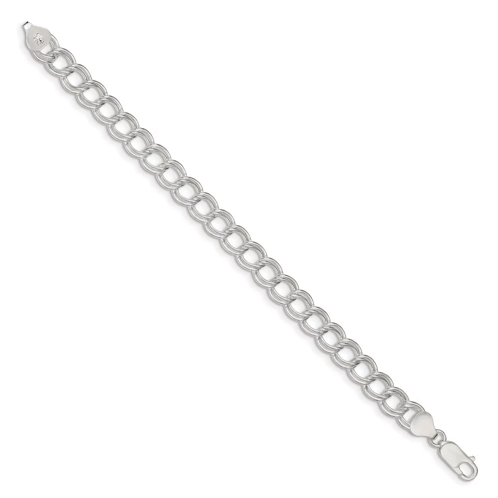 Auriga 925 Sterling Silver 7.5mm Double Link Charm Bracelet 7.5 inch for Women