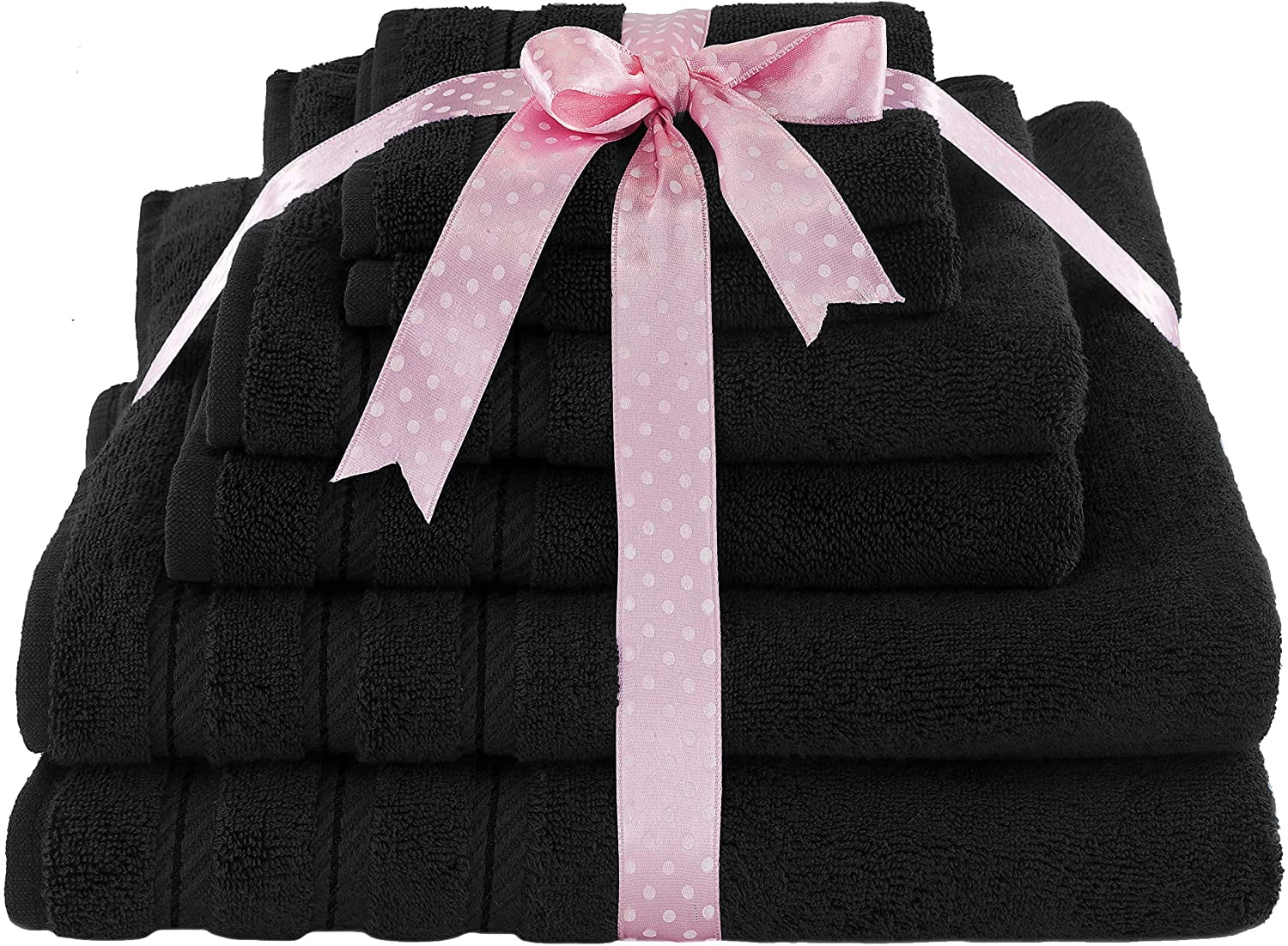 American Soft Linen 6-Piece 100% Turkish Genuine Cotton Premium & Luxury Towel Set for Bathroom & Kitchen, 2 Bath Towels, 2 Hand Towels & 2 Washcloths [Worth $72.95] - Coal Black
