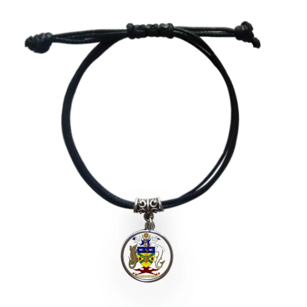 mon Islands National Emblem Bracelet Leather Rope Wristband Black Jewelry
