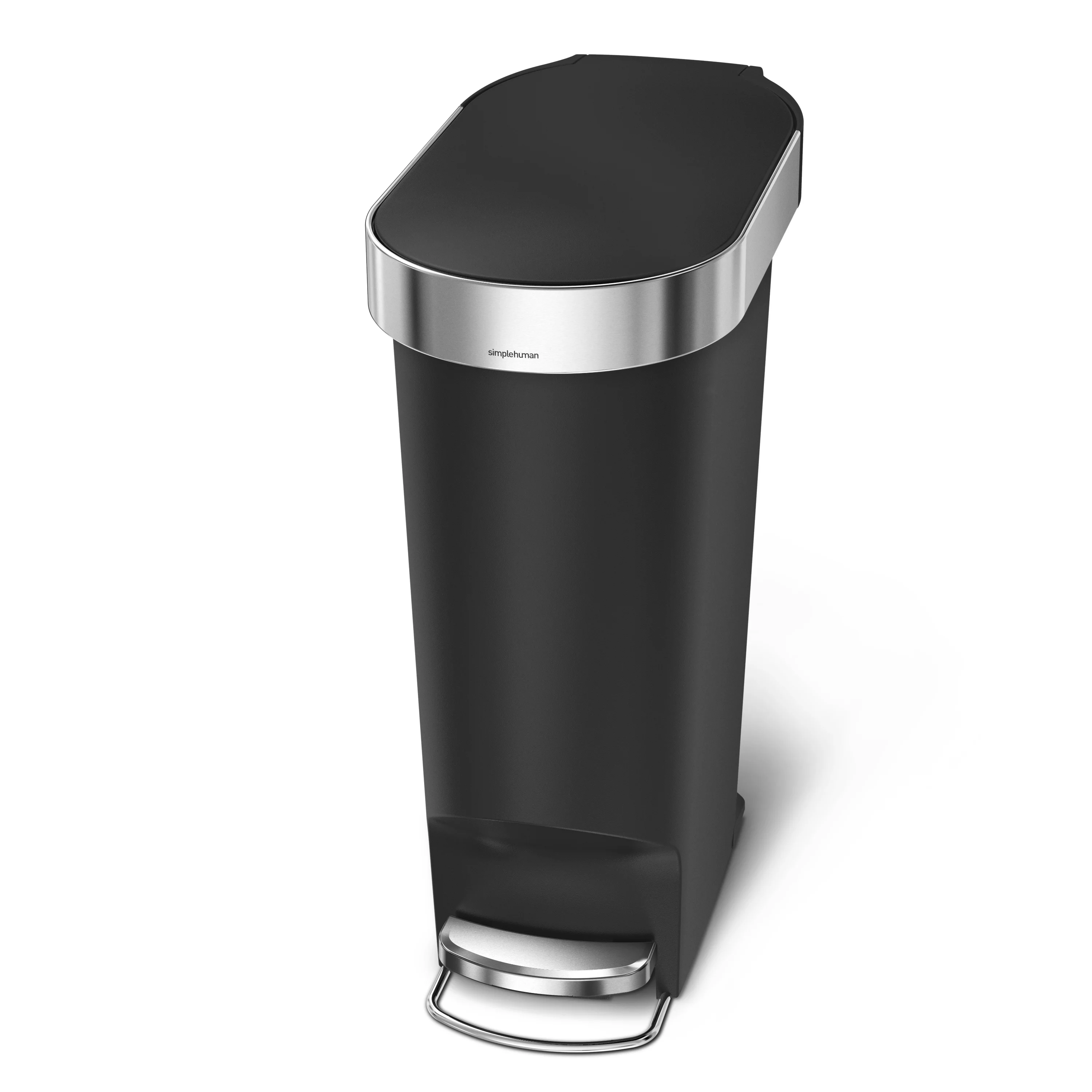 simplehuman 40 Liter / 10.6 Gallon Slim Kitchen Step Trash Can with Liner Rim, Black Plastic