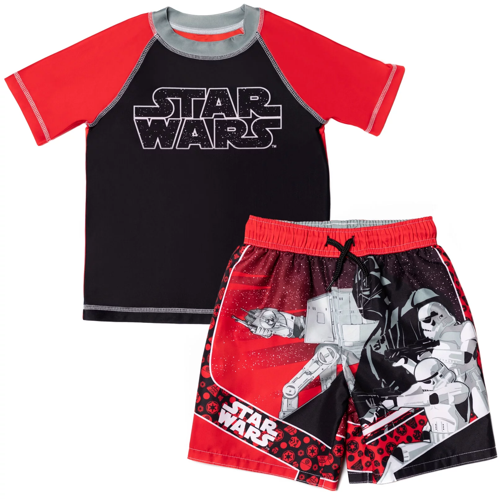 Star Wars Darth Vader Stormtrooper Little Boys Swim Rash Guard Swim Trunks Black / Red 7