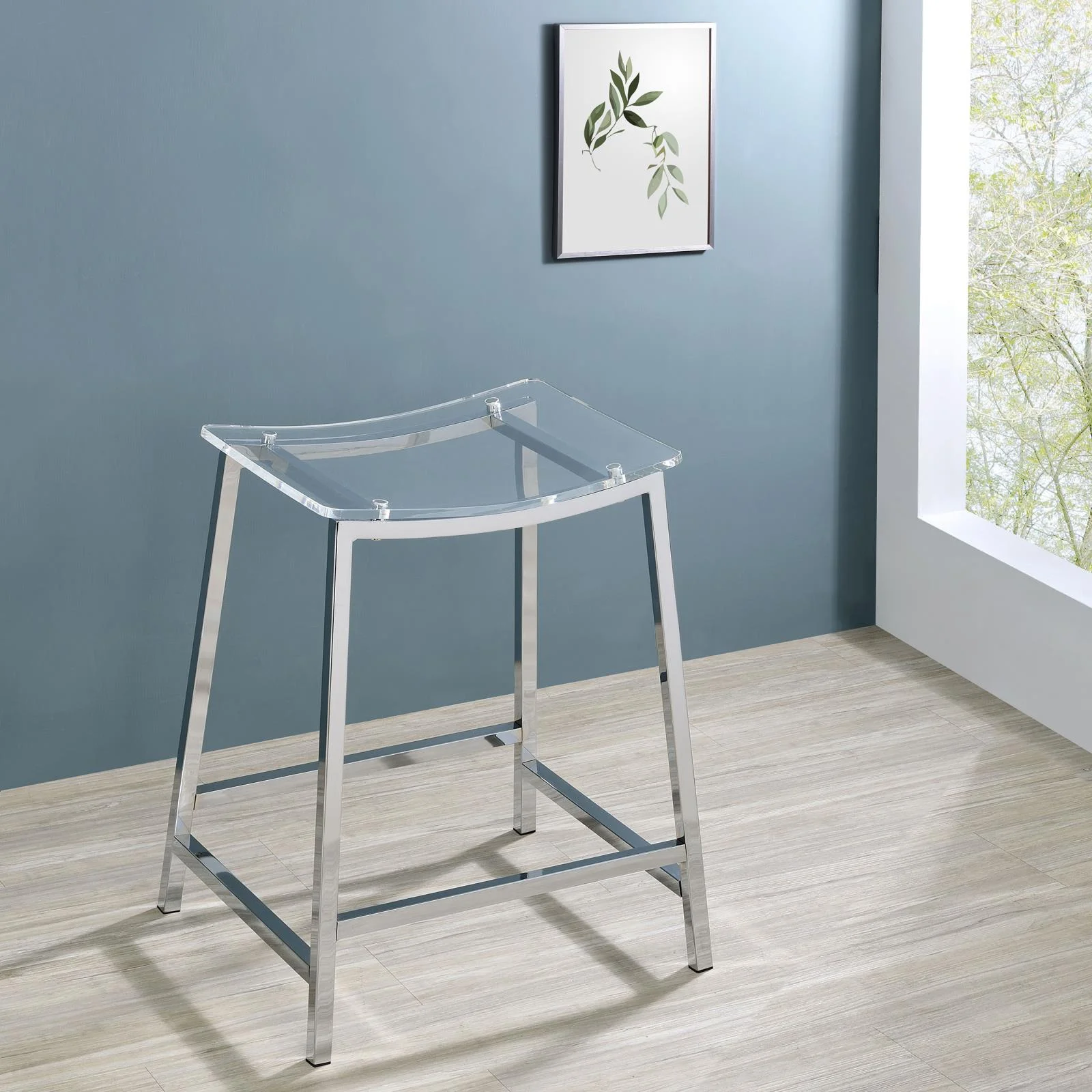 DPlus Acrylic Backless Counter Height Bar Stools Clear and Chrome (Set of 2)