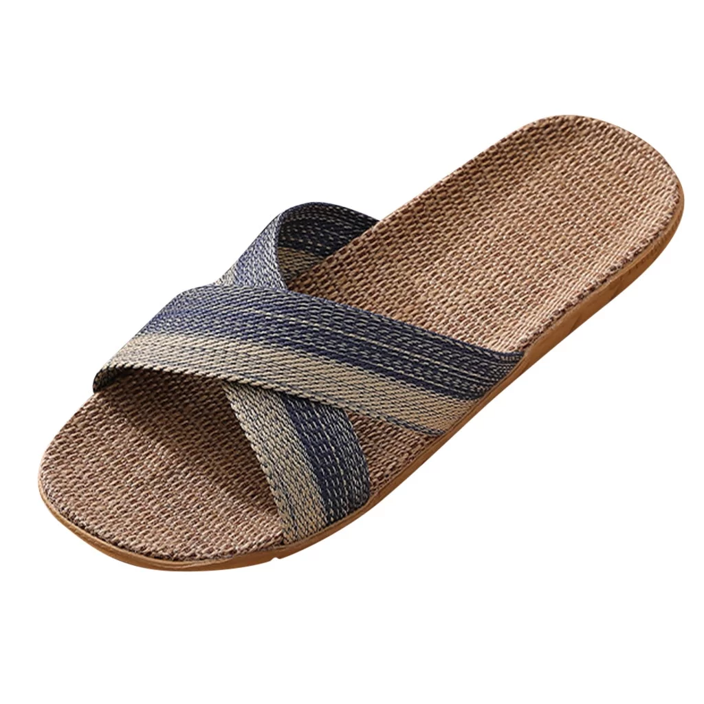 Bescita Mens Casual Slip On Cane Slides Indoor Home Slippers Beach Shoes