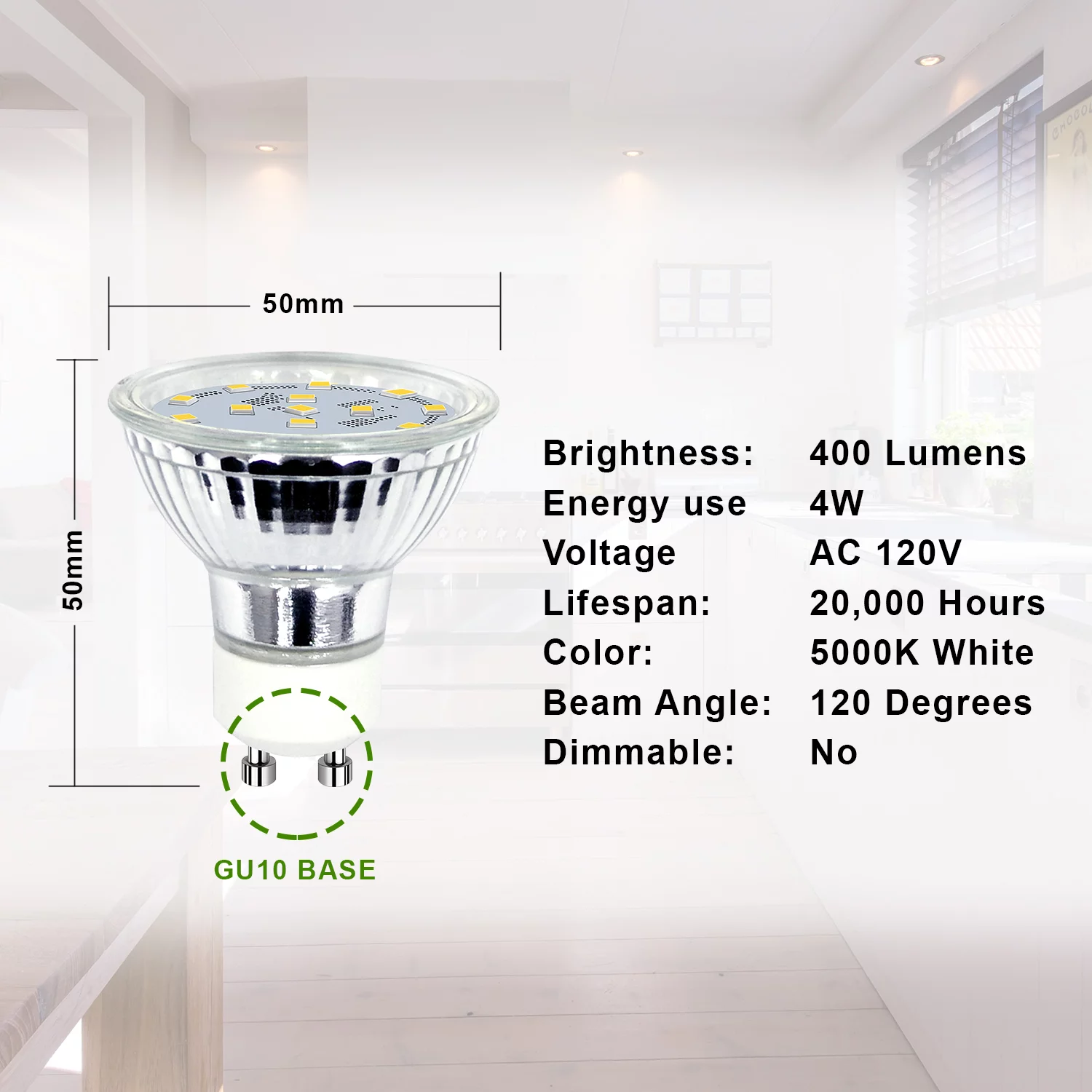 EtroLighting [12 Pack] LED GU10 Based 120V 4W 5000K Daylight Replacement Light Bulb 120V 4W, WMT1777