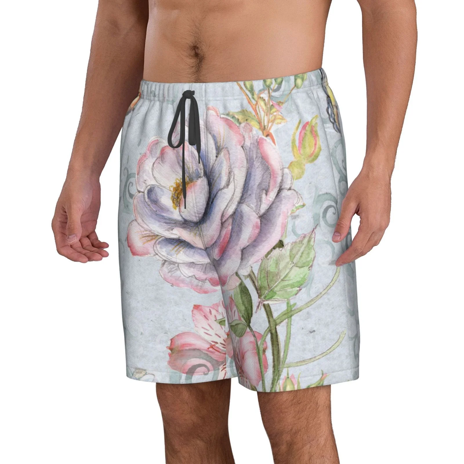 Lukts Vintage Rose Mens Swim Trunks Quick Dry Swim Shorts With Funny Beach Shorts