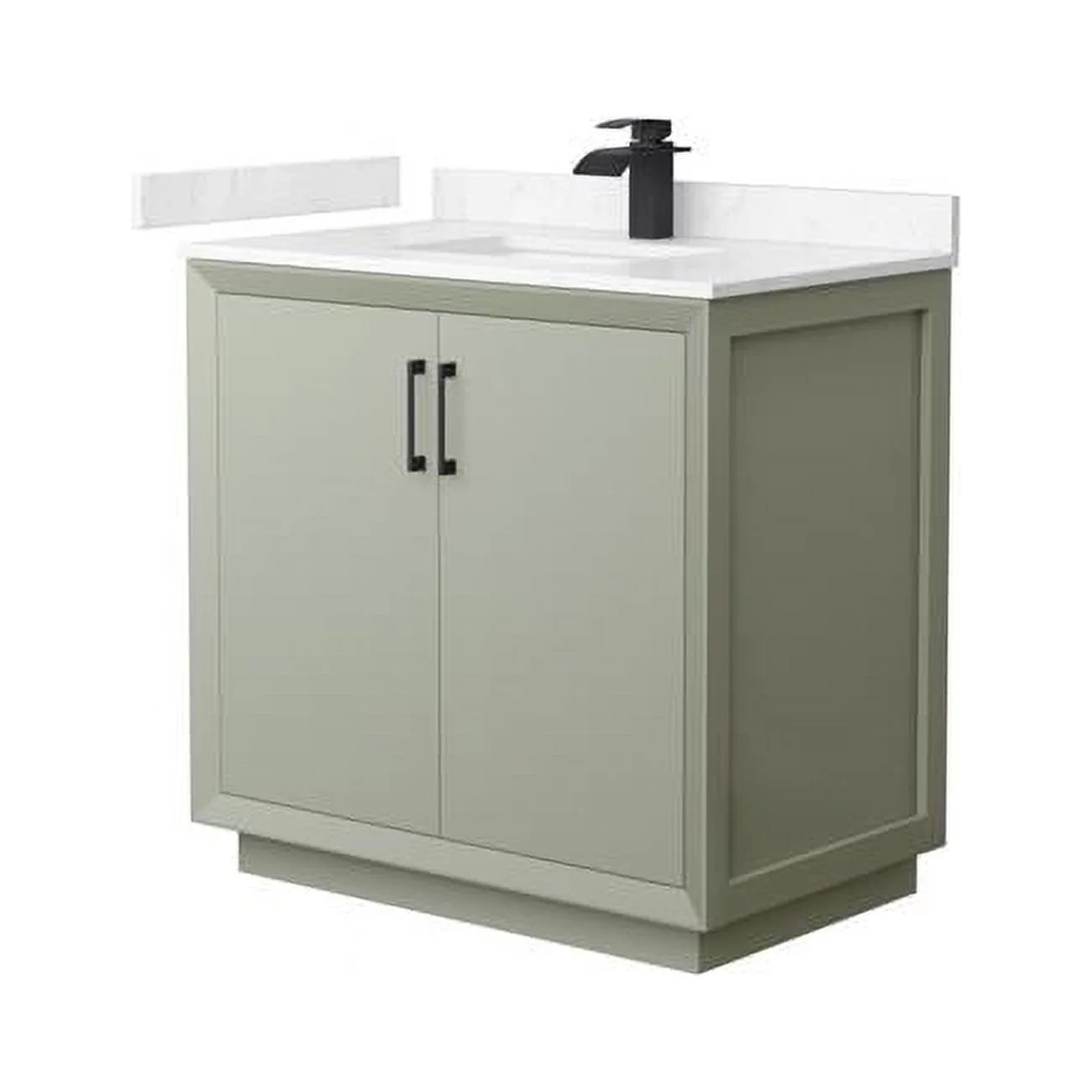 36 in. Strada Single Bathroom Vanity, Light Green, Carrara Cultured Marble Countertop, Undermount Square Sink & Matte Black Trim