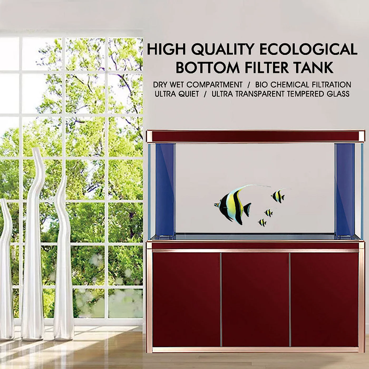 Aqua Dream 175 Gallon Tempered Glass All-in-one Aquarium Red and Gold