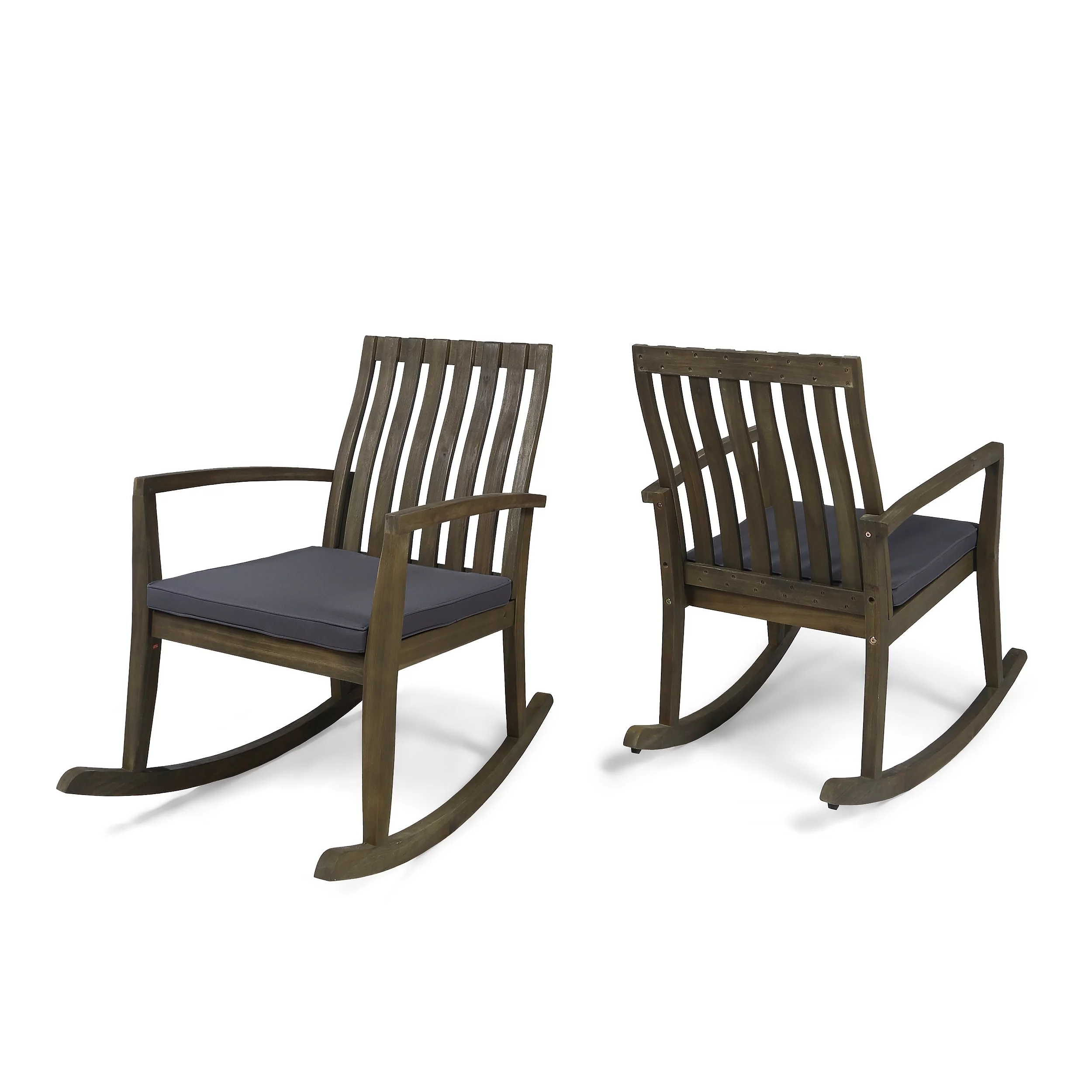 GDF Studio Adderbury Outdoor Acacia Wood Rocking Chair with Cushions, Set of 2, Gray and Dark Gray