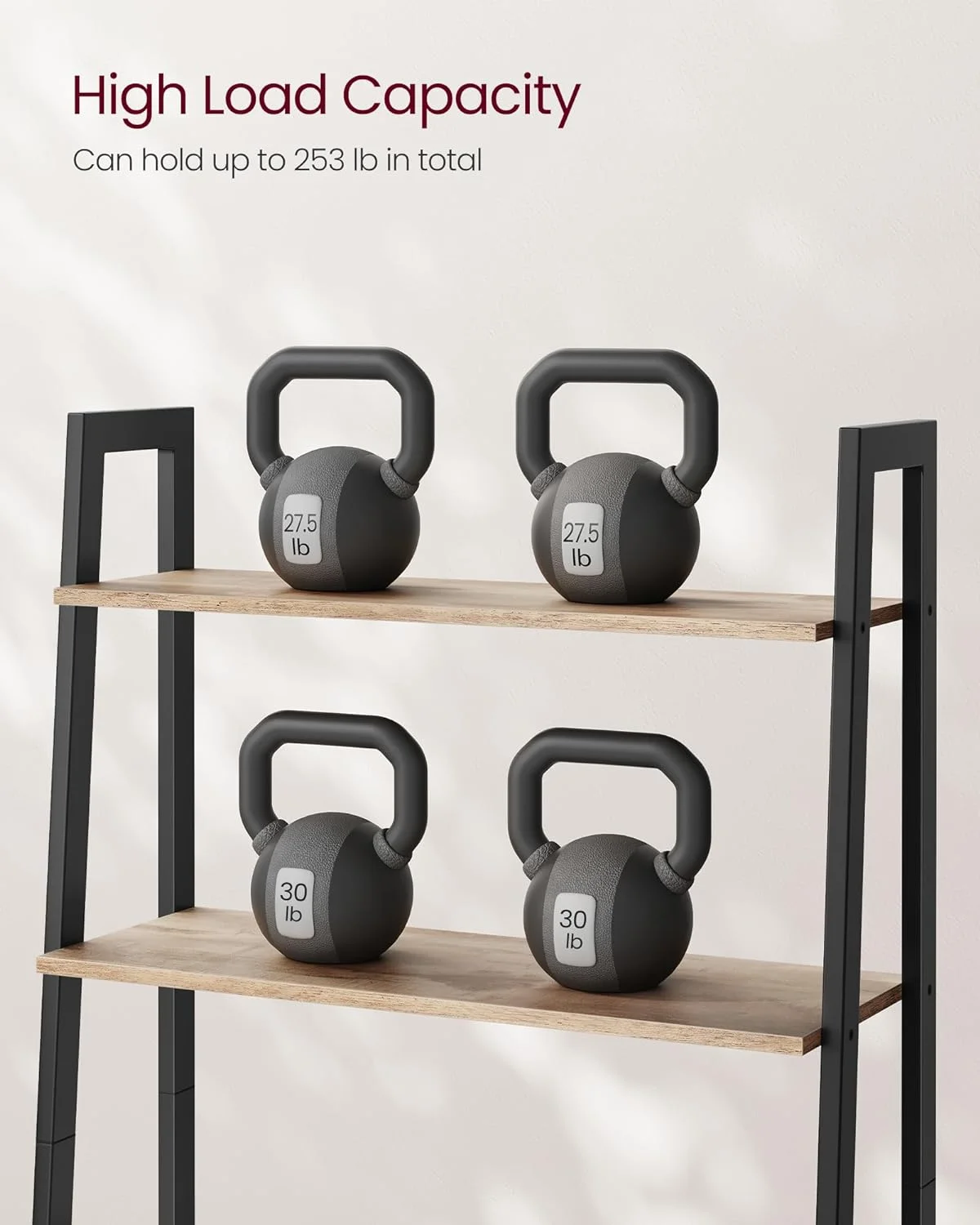 U-SHARE Ladder Shelf, 4-Tier Bookshelf, Storage Rack, Bookcase with Steel Frame, for Living Room, Home Office, Kitchen, Bedroom, Industrial Style, Camel Brown and Black ULLS144B50