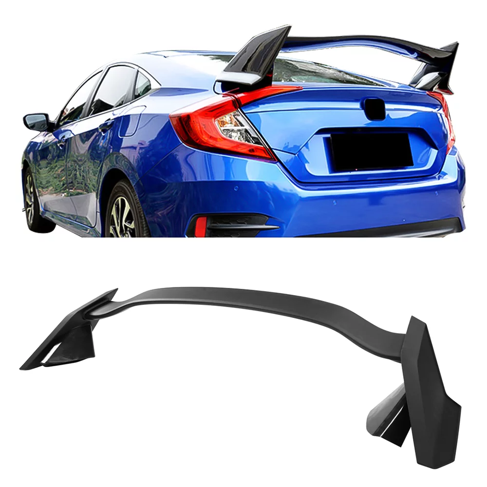 Ikon Motorsports Trunk Spoiler Fits 16-21 Honda Civic 10th X Sedan OE T-R Unpainted Black