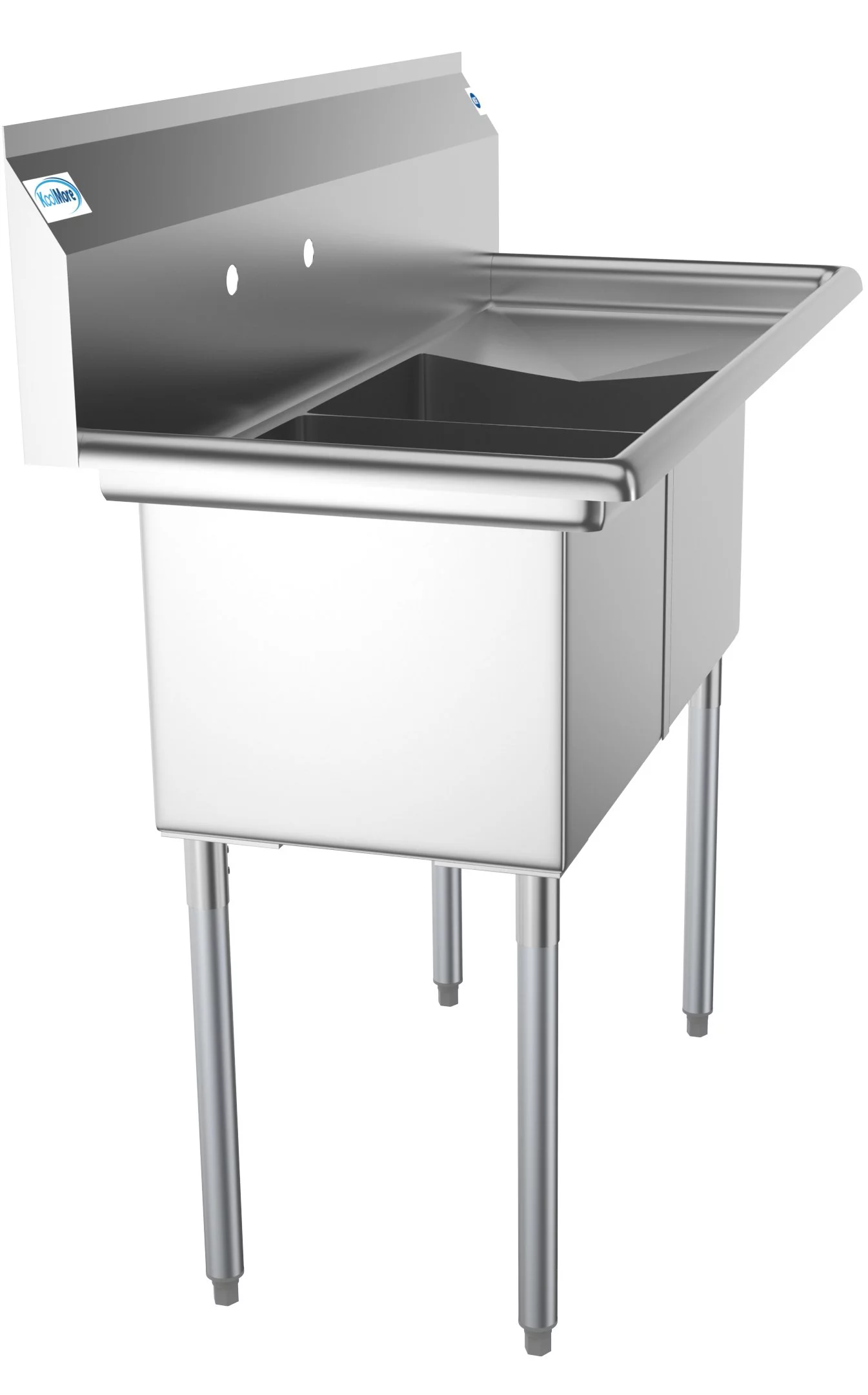 KoolMore 48 in. Two Compartment Stainless Steel Commercial Sink with Drainboard, Bowl Size 15
