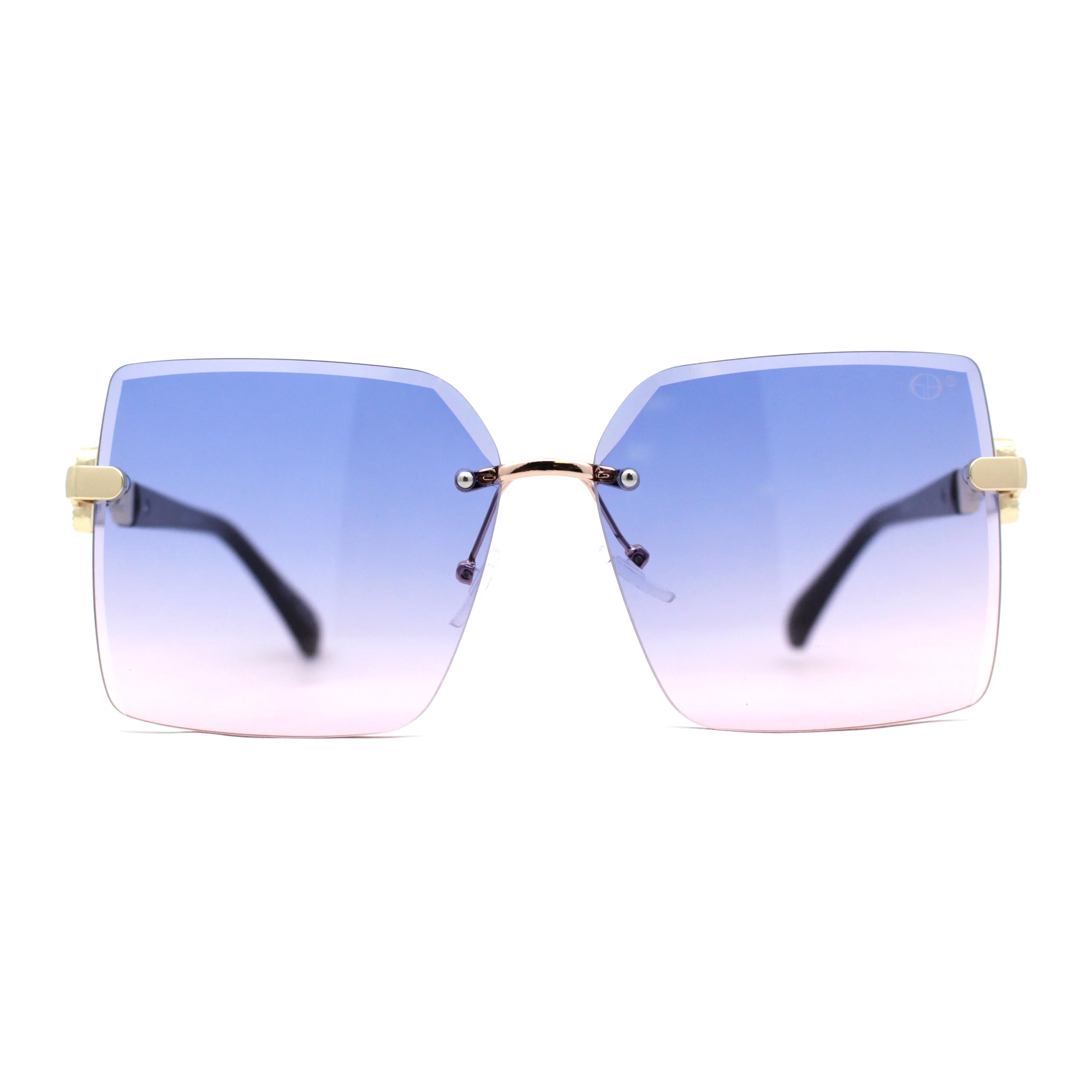 Womens Rimless Luxurious Floral Jewel Hinge Butterfly Sunglasses Gold Black Navy Pink