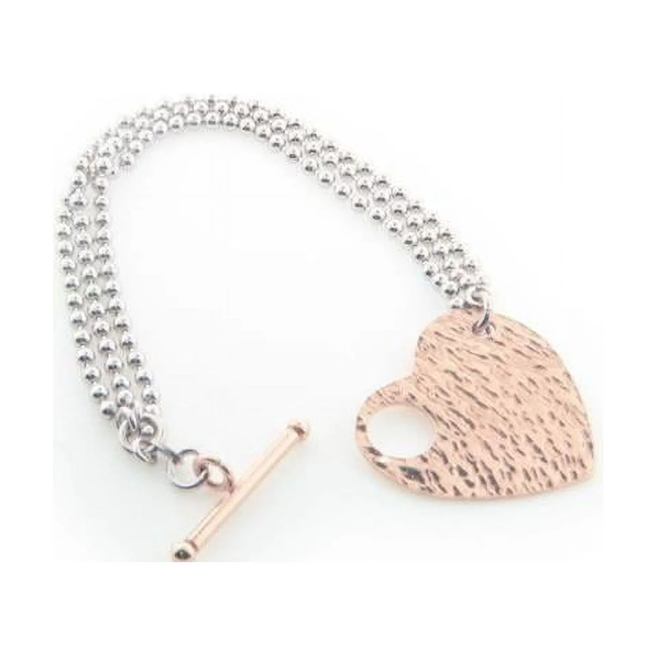 Milan 925 Sterling Silver Hammered Bronze Heart & Pull Through Lock Bracelet, 7 in.