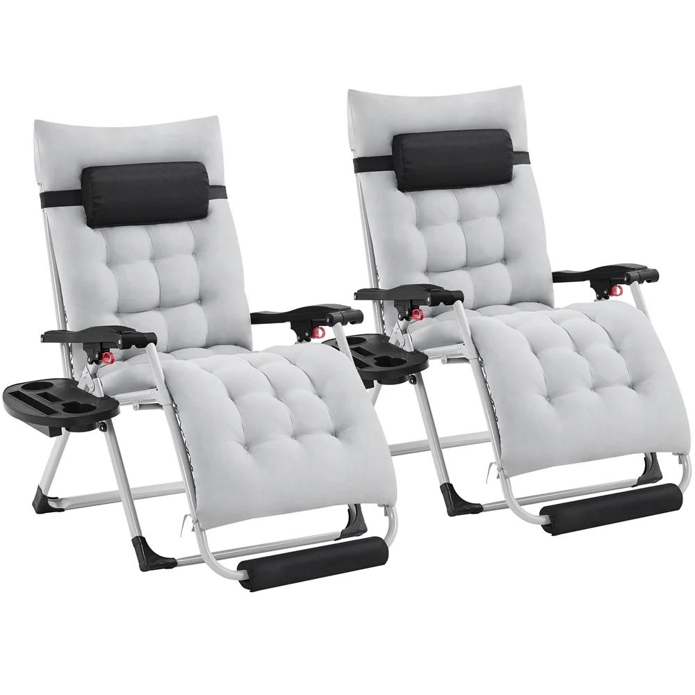 Alden Design 2pcs 29in Foldable Zero Gravity Recliner with Padded Cushion for Garden, Gray