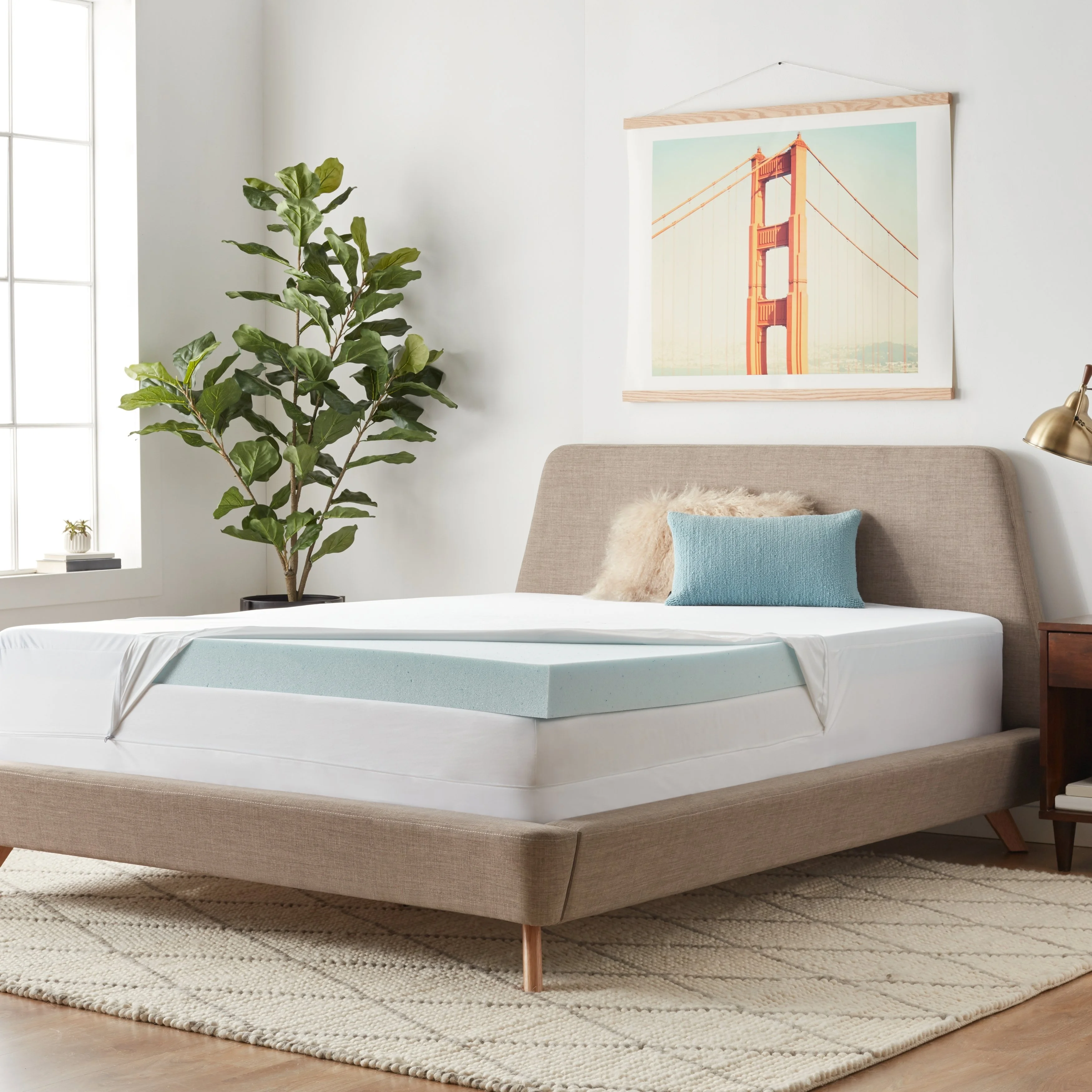 Lucid Comfort Collection 4-Inch Gel Memory Foam Mattress Topper with Encasement Mattress Protector