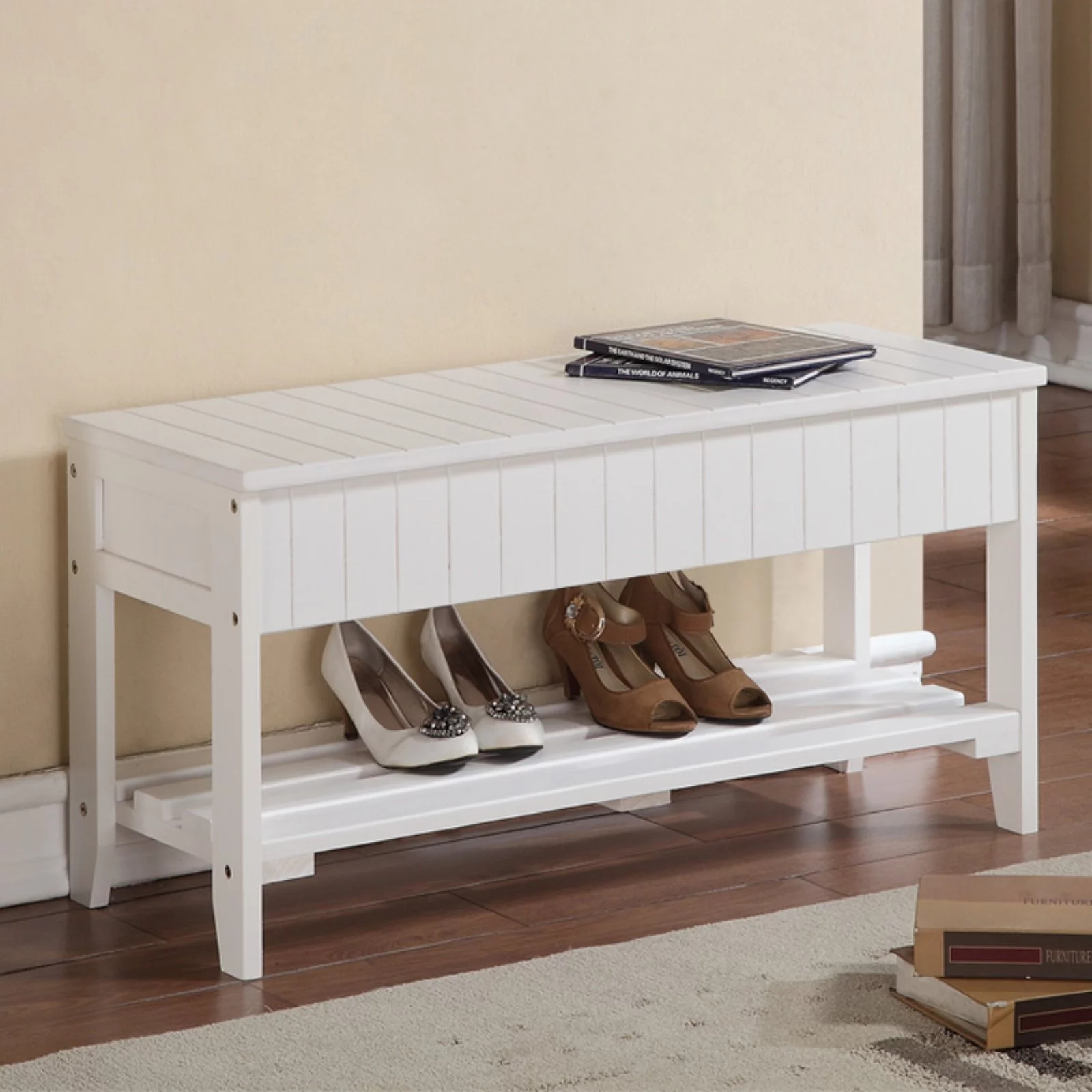 Roundhill Furniture Solid Wood Shoe Storage Bench