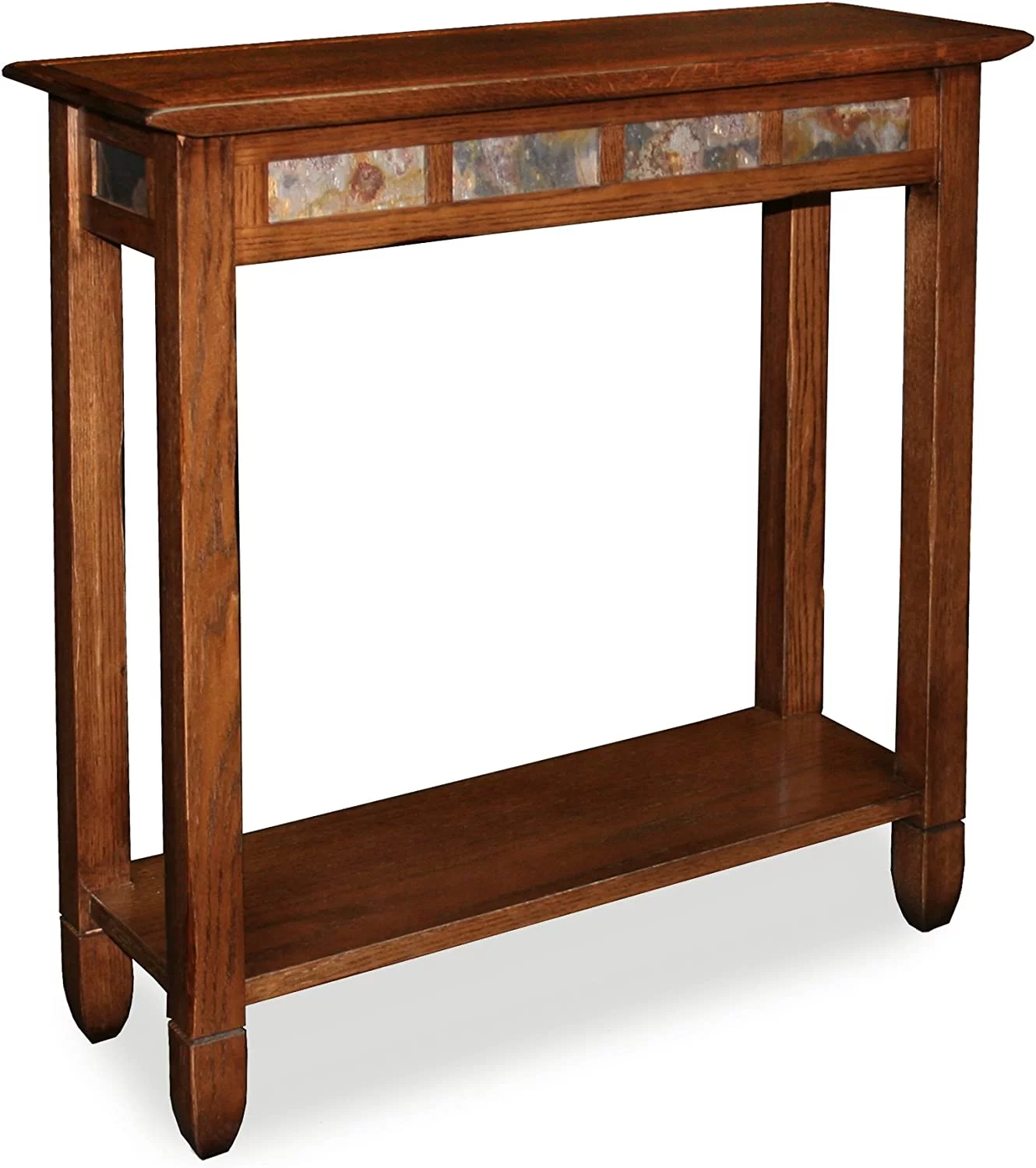 QINBI Slate Tile Hall Console Sofa Table with Shelf, Rustic Oak, 28 in x 10 in x 28