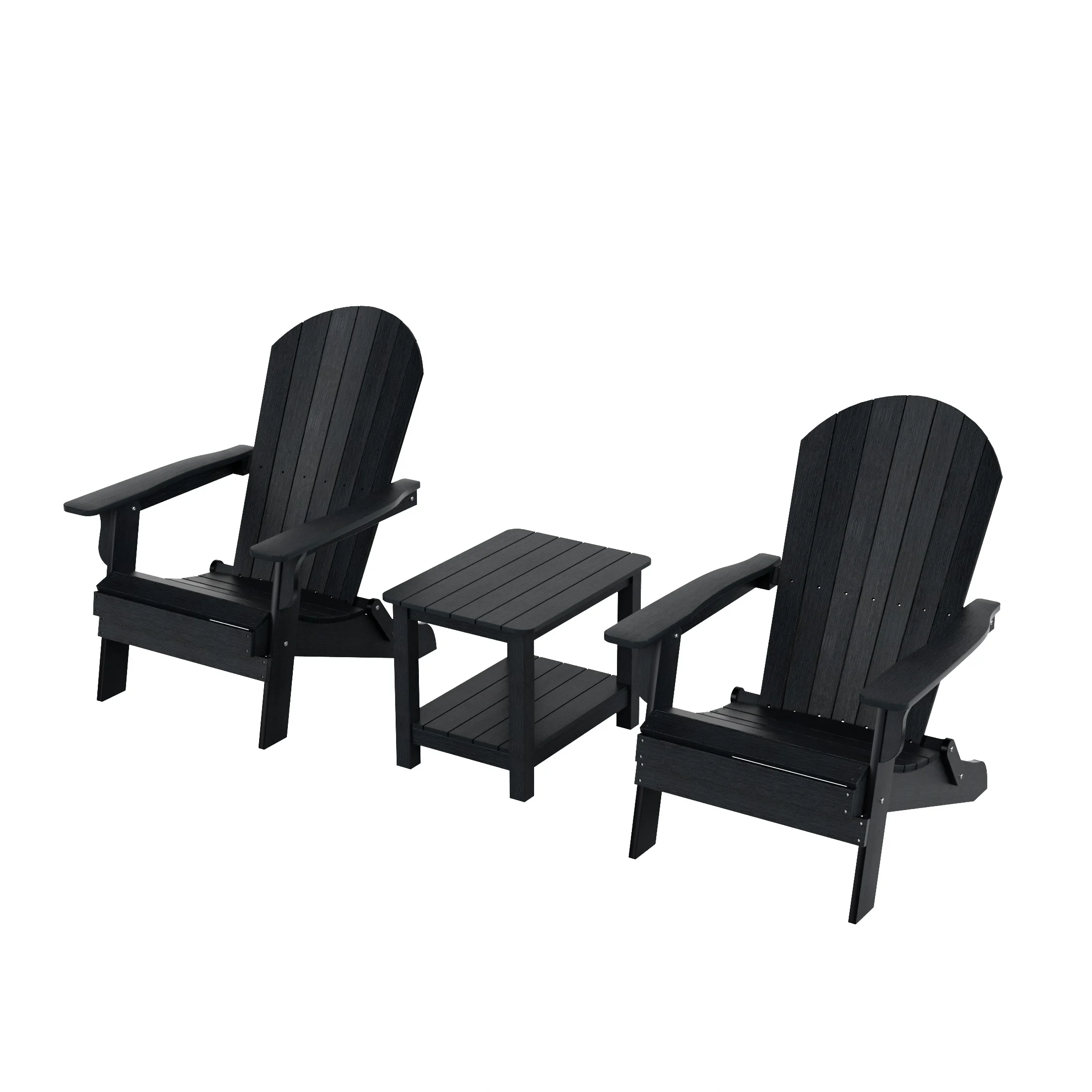 WestinTrends Tuscany 3PC HIPS Outdoor Adirondack Seashell Chair Set With Side Table, Black