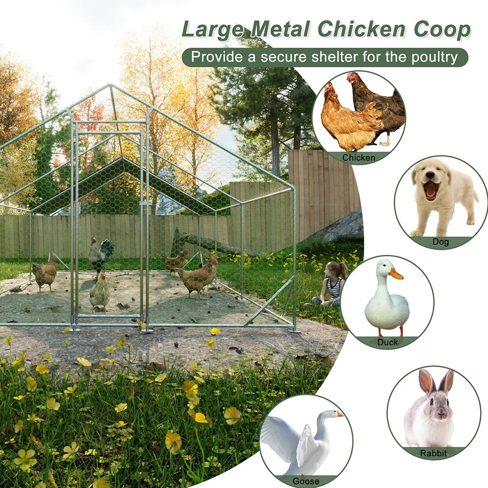 Outdoor Large Metal Chicken Run Coop with 1 piece of Waterproof Cove L