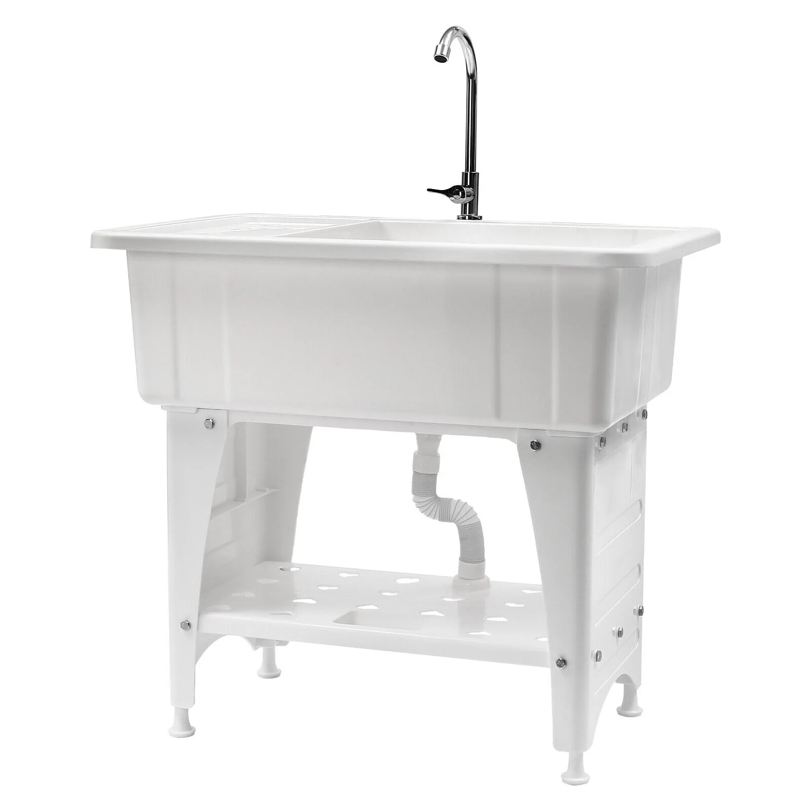White Utility Sink Laundry Tub Freestanding Sink Wash Station w/ Faucet Home