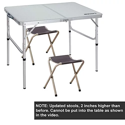 REDCAMP Folding Camping Table Adjustable, Portable Picnic Table with 2 Chairs, Aluminum White 35.4