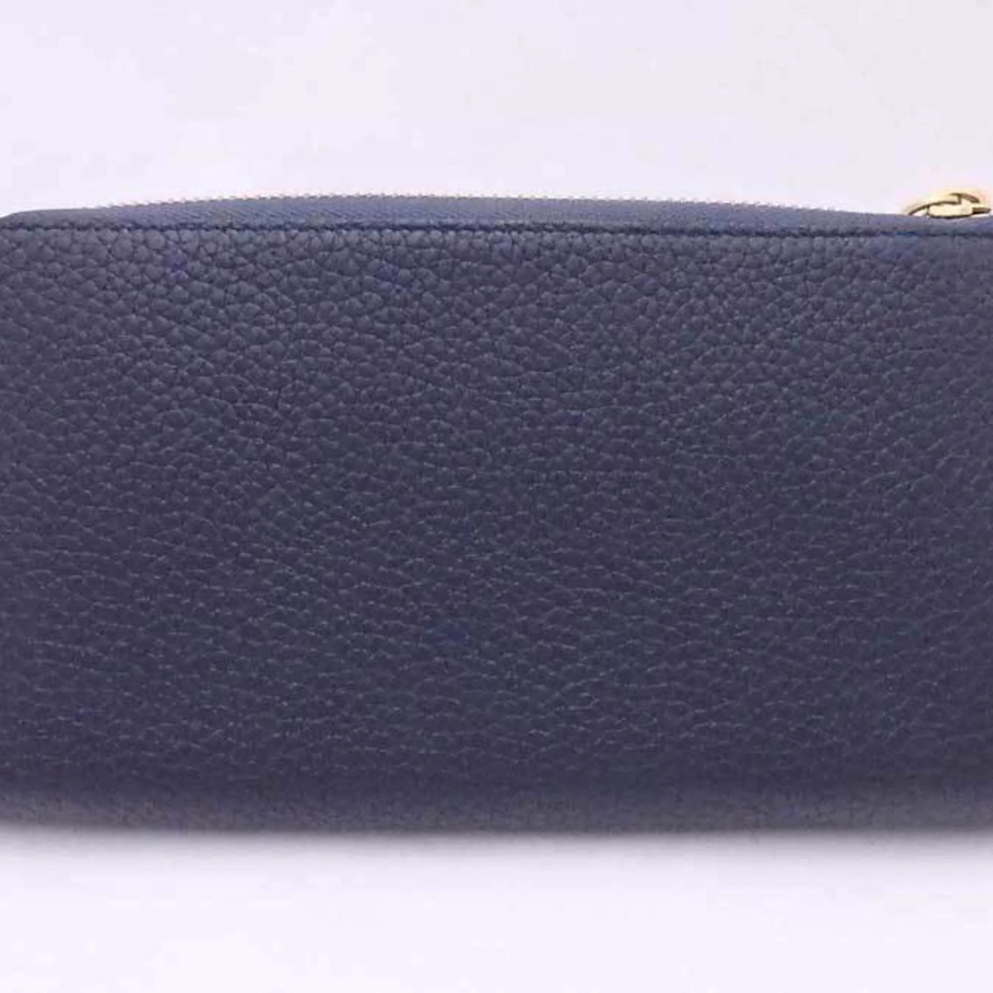 Pre-Owned Louis Vuitton LOUIS VUITTON L-shaped zipper long wallet / taurillon leather navy gold unisex (Good)