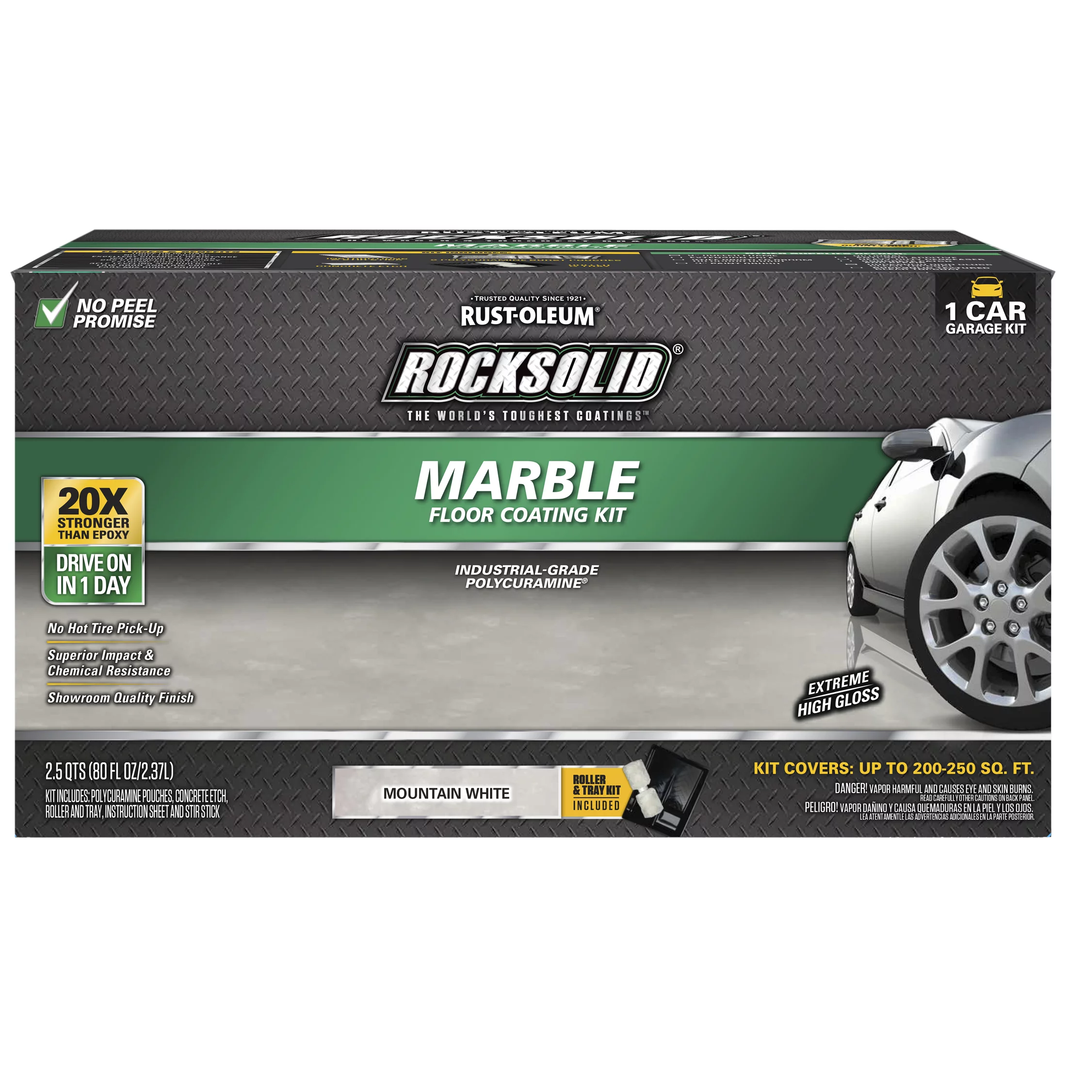 Mountain White, Rust-Oleum RockSolid Marble Floor Coating Kit-306321, High Gloss 1-Car, 80 oz Kit, 1 Pack