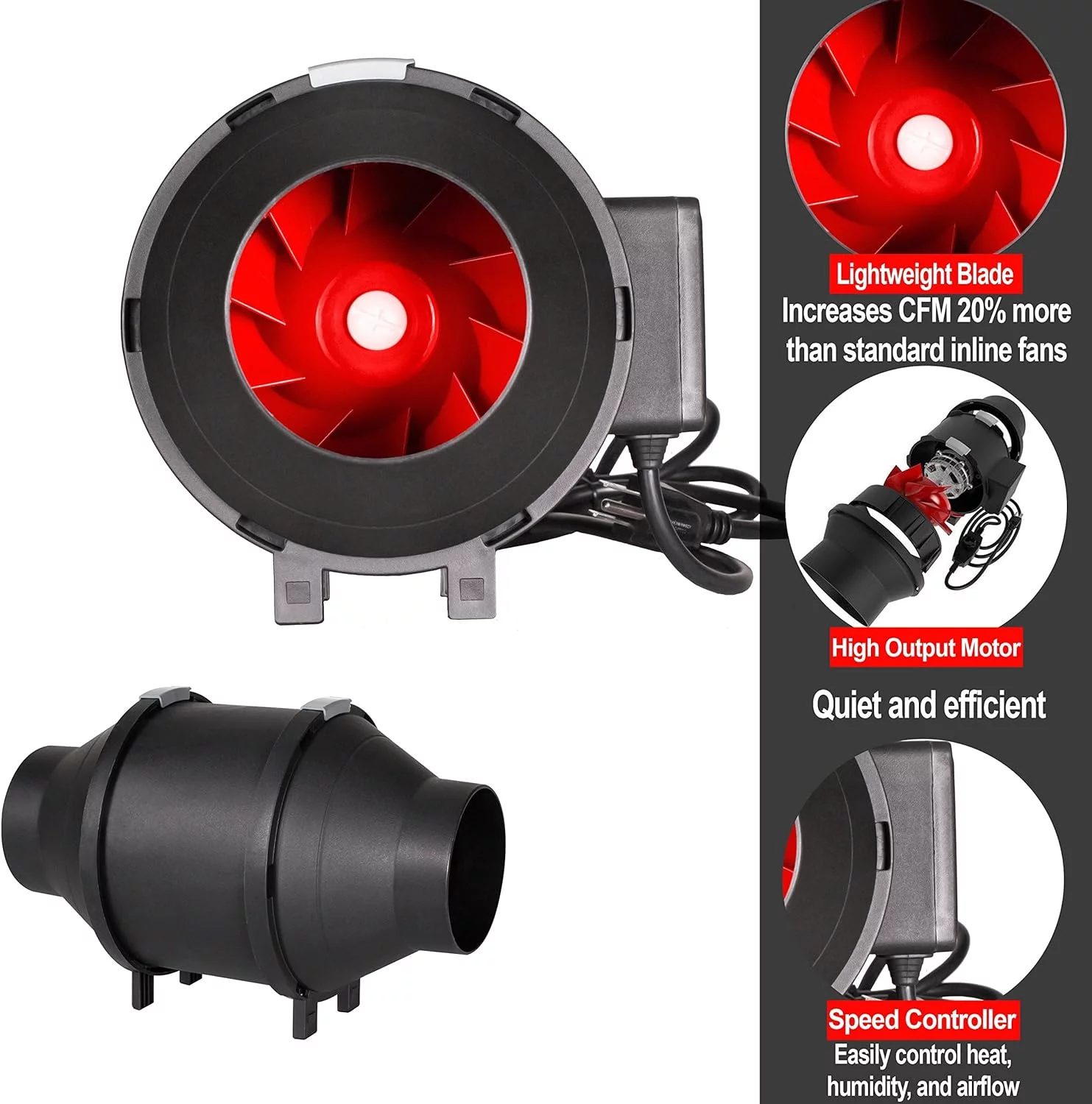 Pro Series Inline Hush Duct Fan With Variable Speed Controller For Grow Tent Intake And Exhaust Ventilation System (4 Inch 190 CFM Fan)