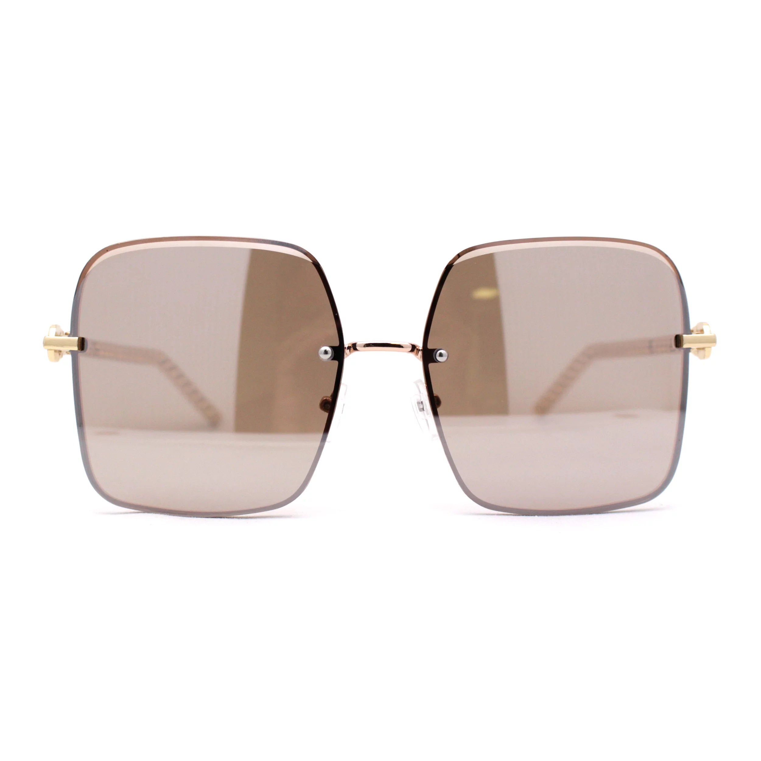 Luxury Beautiful Gradient Metal Jewel Chain Arm Rectangle Sunglasses Gold Peach Mirror
