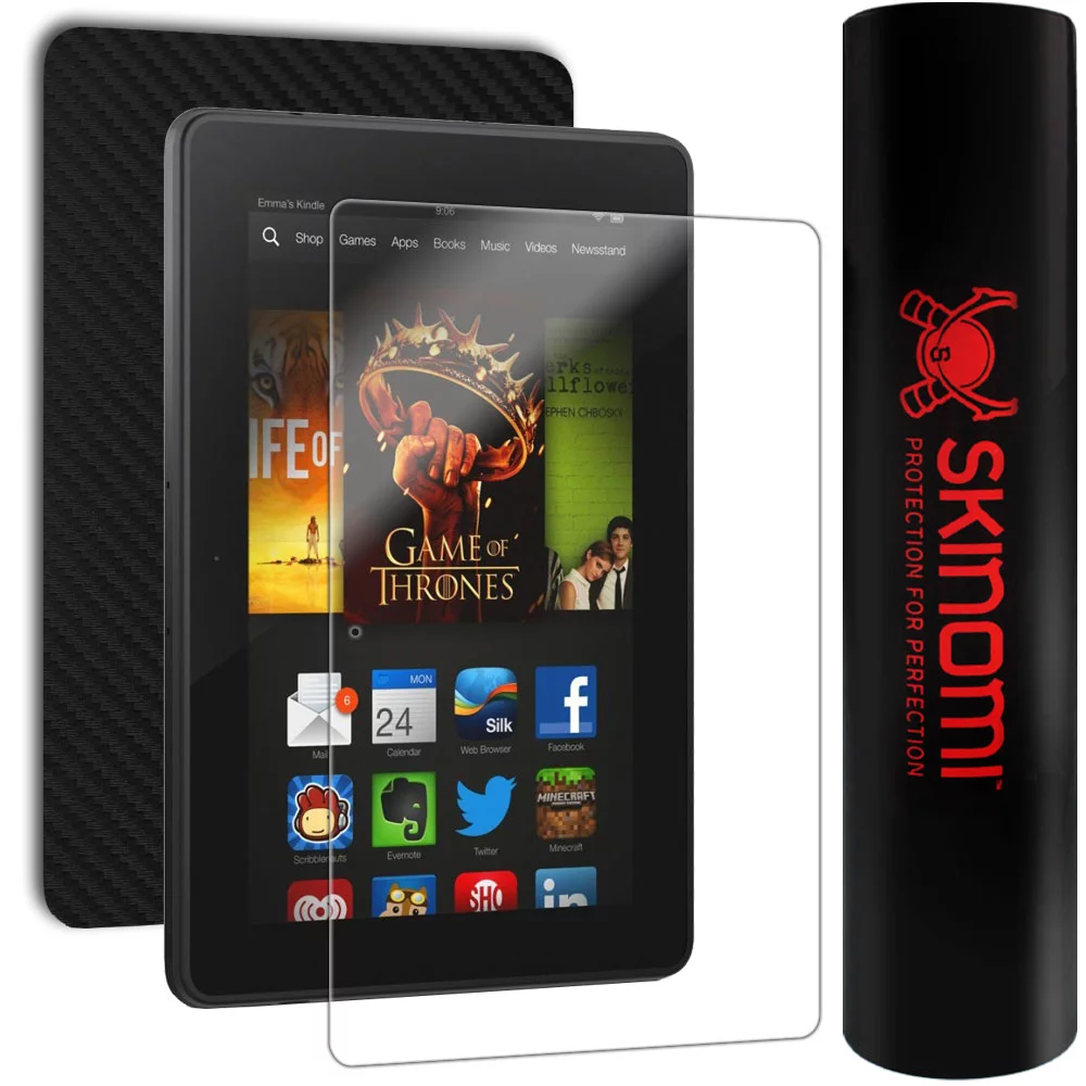 Skinomi Carbon Fiber Black Skin+Screen Protector for Kindle Fire HDX 8.9 LTE