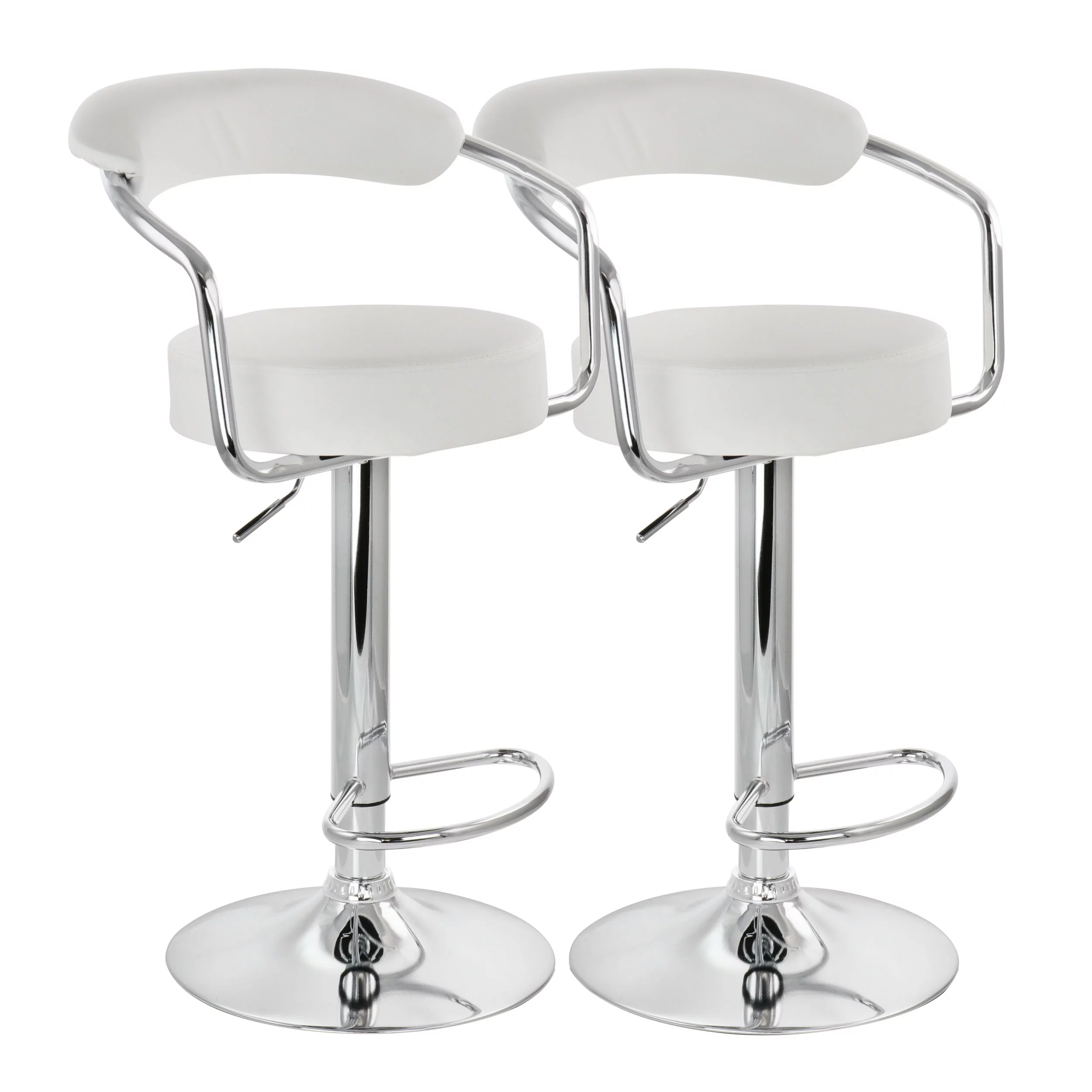 Elama Bar Stool with Adjustable Height & Swivel, White and Chrome, Set of 2